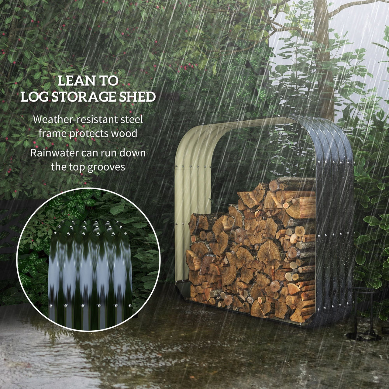 Outsunny Wood Shed Galvanized Steel Firewood Storage Rack with Rubberized Edge for Safety, 4.7' x 1.4' x 4.7'