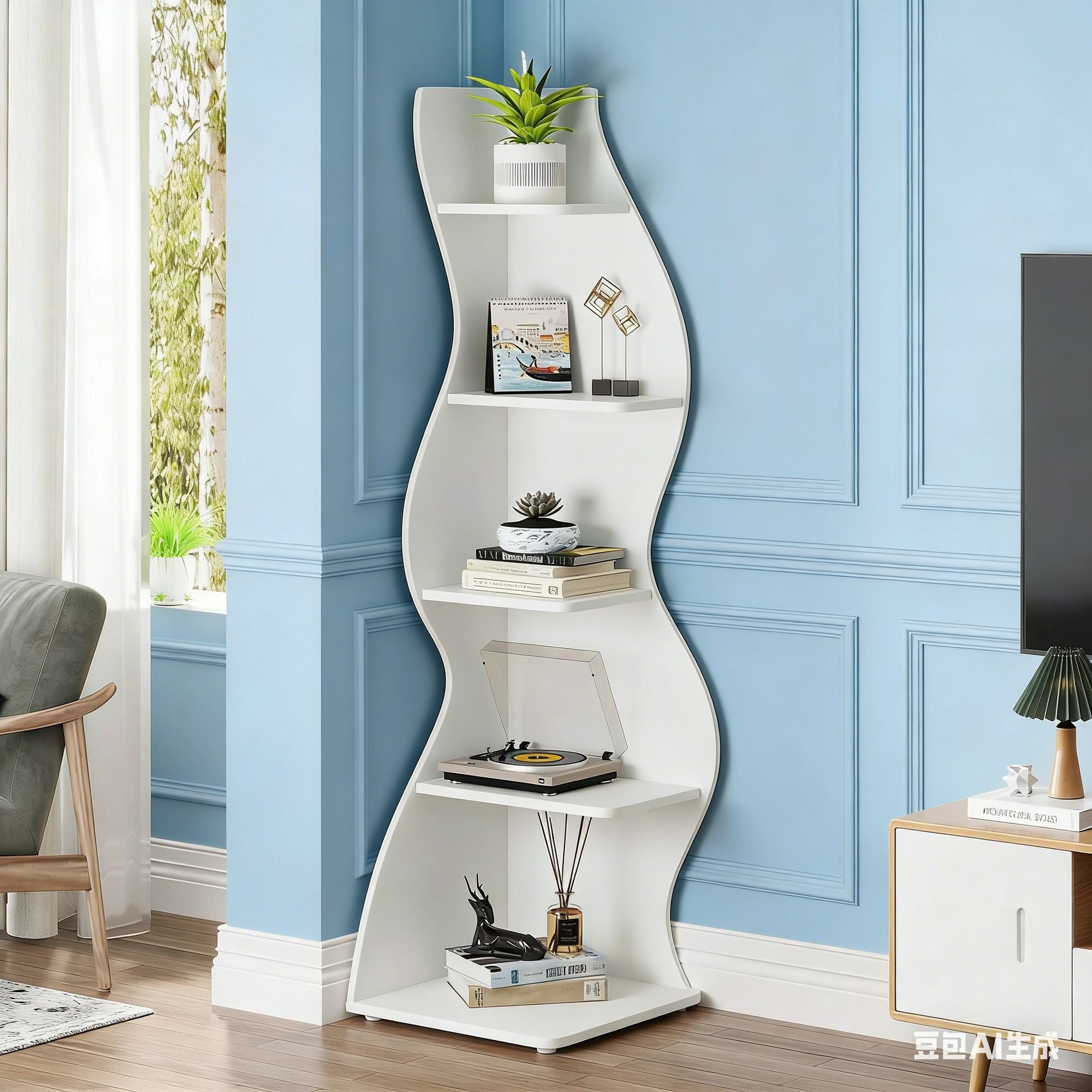 Modern Wall Corner Bookshelf Bookcase