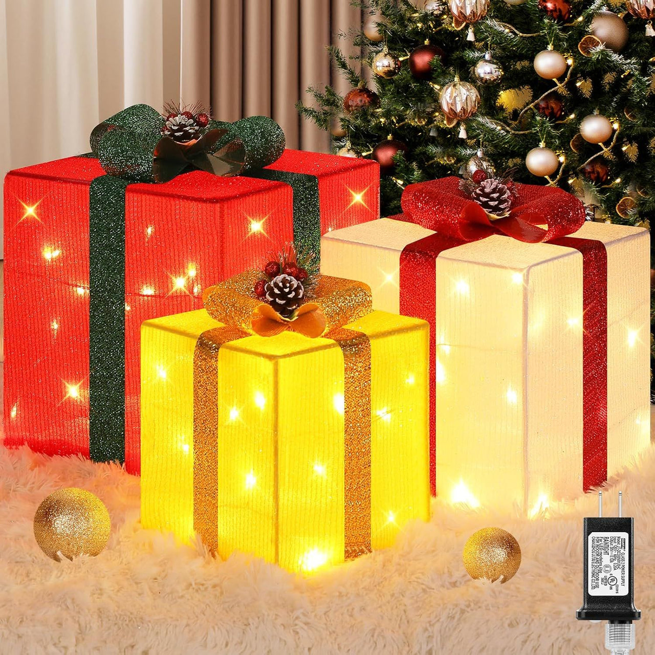 3 Pieces Large Gift Boxes for Christmas Decorations Outdoor, 10