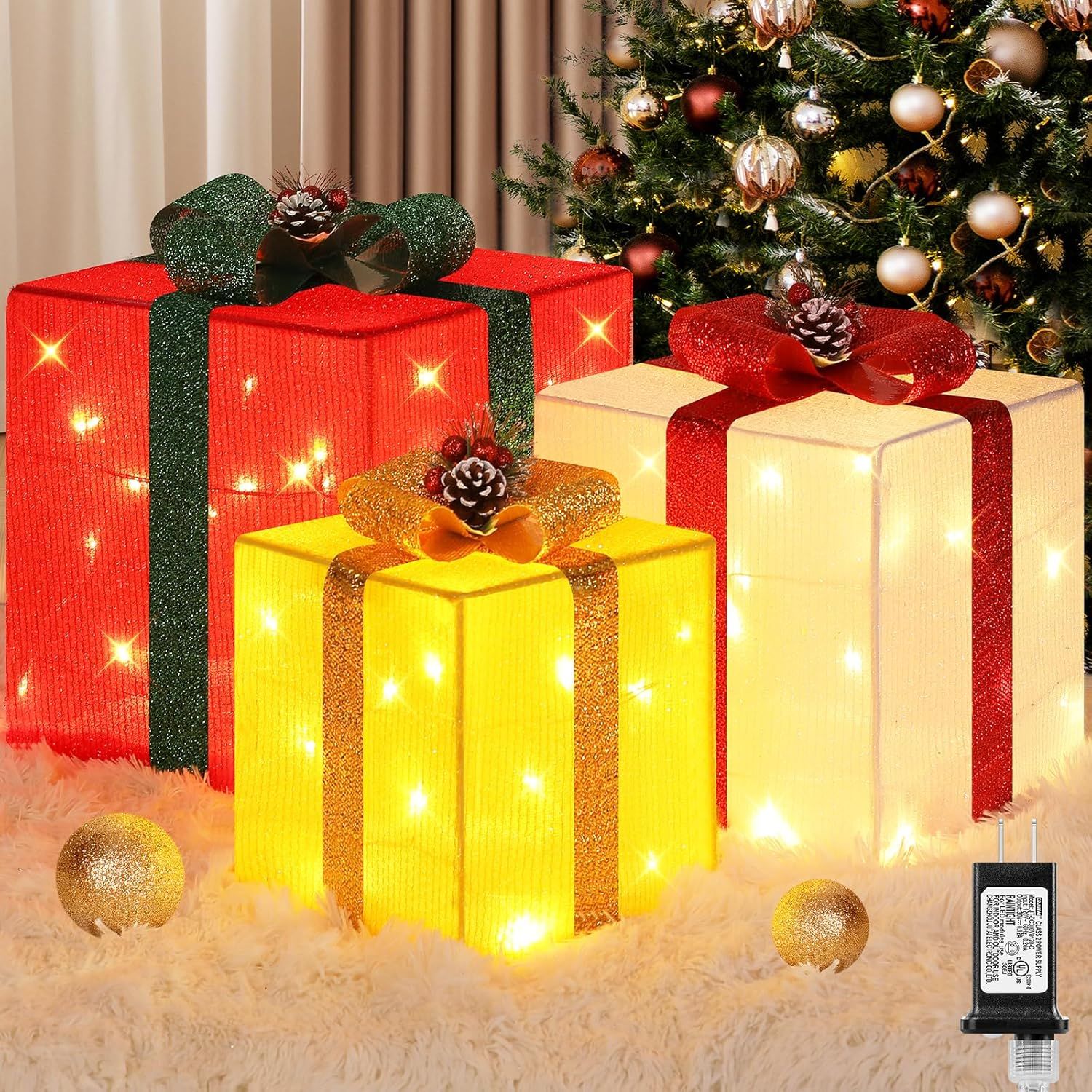 3 Pieces Large Gift Boxes for Christmas Decorations Outdoor, 10