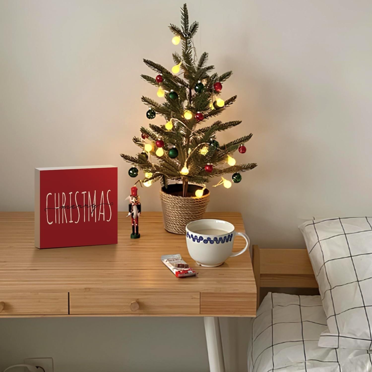 Christmas Decor Red Truck Christmas Wooden Box Signs Buffalo Plaid Christmas Decorations Christmas Decor for Home Office Bedroom Fireplace Car Tiered Tray Decor Christmas Gifts for Women 5x5