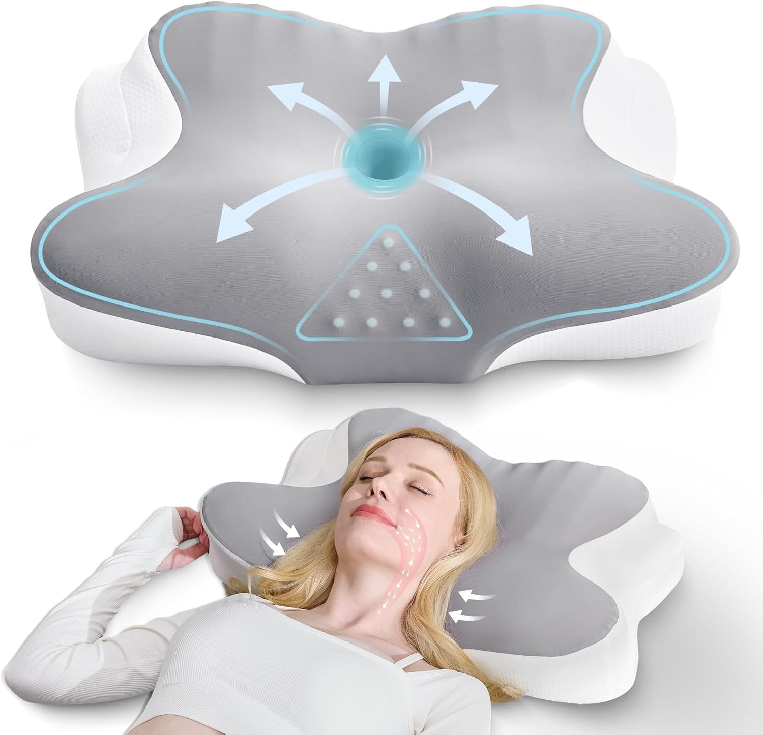 Ergonomic Cervical Neck Pillow for Sleeping – Memory Foam Pillow with Massage Nodes for Neck Pain Relief, Side Sleeper & Back Support