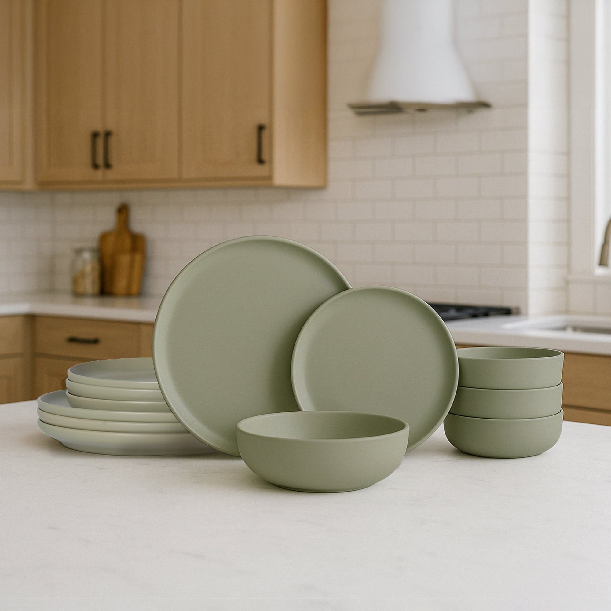 12-Piece Stoneware Dinner Plates Bowls Sets | Microwave & Dishwasher Safe | Non-Toxic Dinner Plates Bowls Set | Stackable Matte Glaze Kitchenware for 4