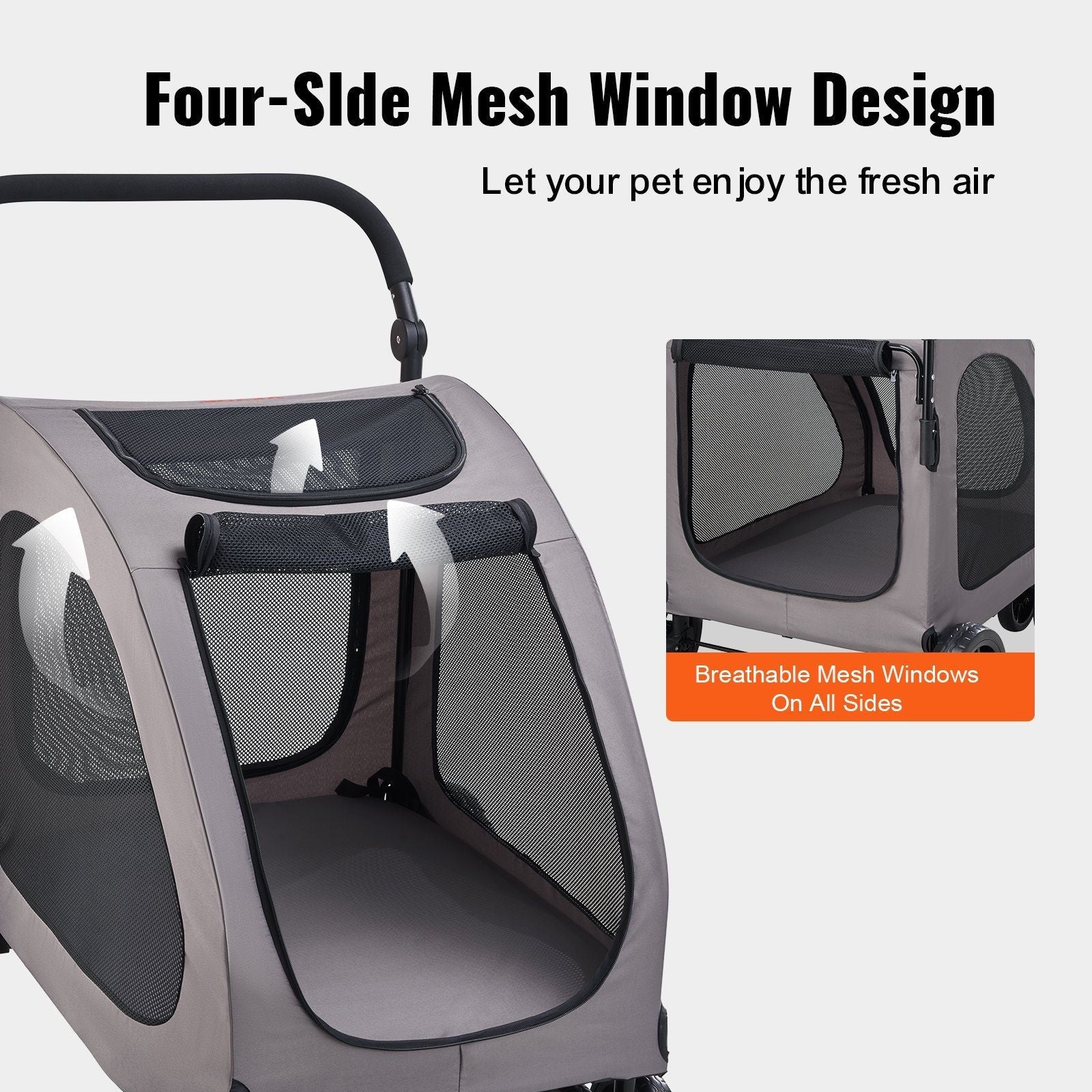 Pet Stroller - 4-Wheels Dog Stroller Carrier 160lbs Weight Capacity Portable