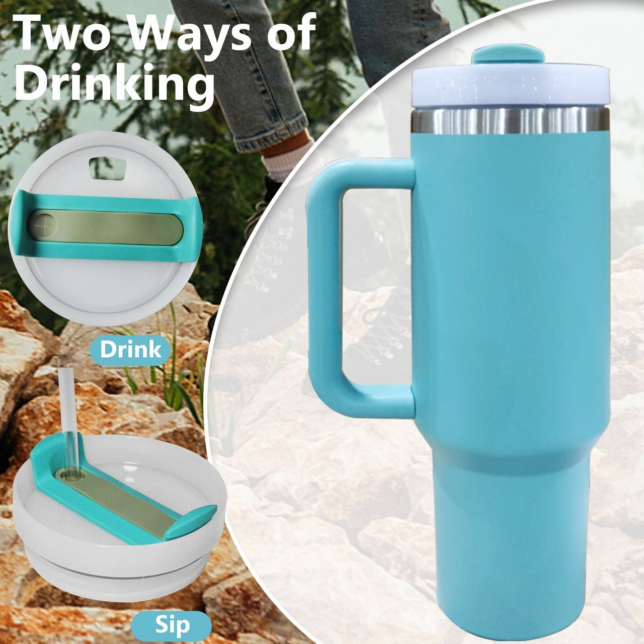 40oz V2 large capacity tumbler,  With Handle And Straw Lid, Insulated Reusable Stainless Steel Water Bottles Travel Mug Coffee Cup car cup water cup For Men Women Outdoor Camping Driving, gift