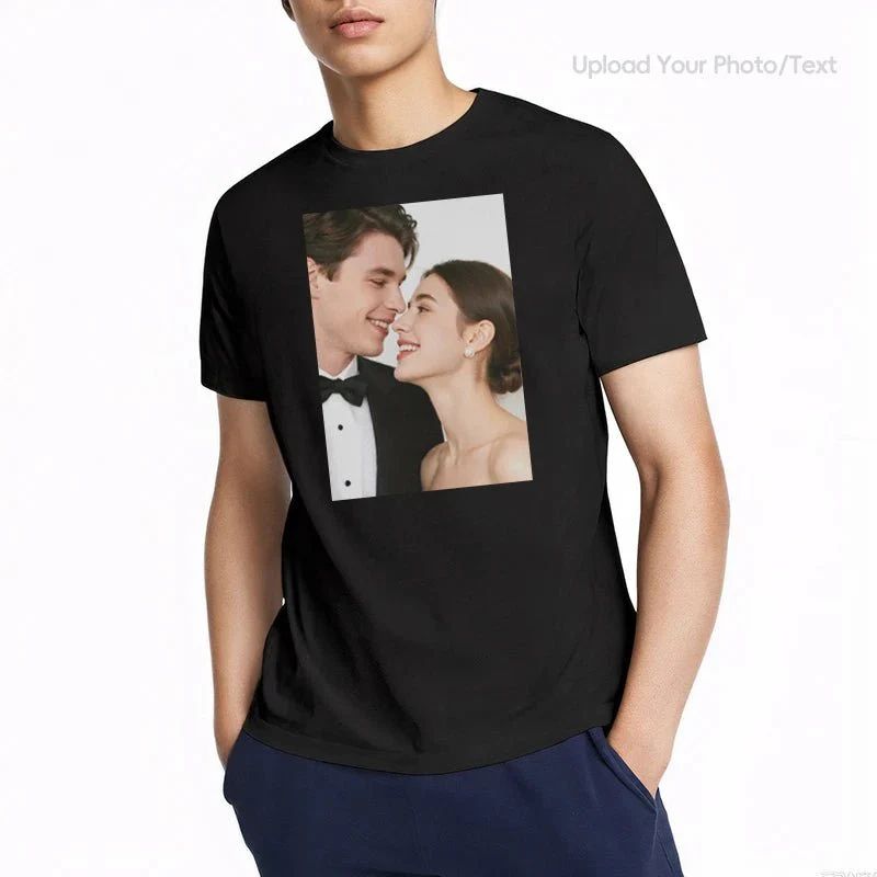 Personalized Photo T-Shirt Custom Design 230g Cotton Short Sleeve Photo Upload Wedding Men & Women All Sizes - (Must upload the image)