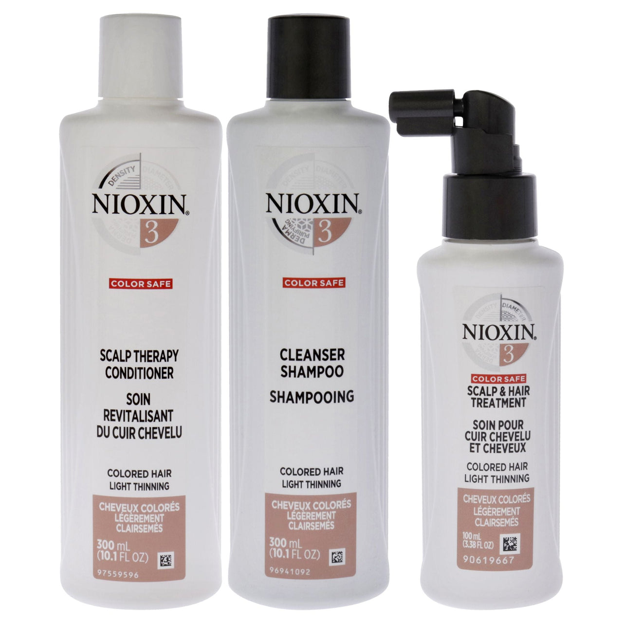 System 3 Kit by Nioxin for Unisex - 3 Pc 10.1oz Color Safe Cleanser Shampoo, 10.1 oz Color Safe Scalp Therapy Conditioner, 3.38oz Color Safe Scalp and Hair Treatment