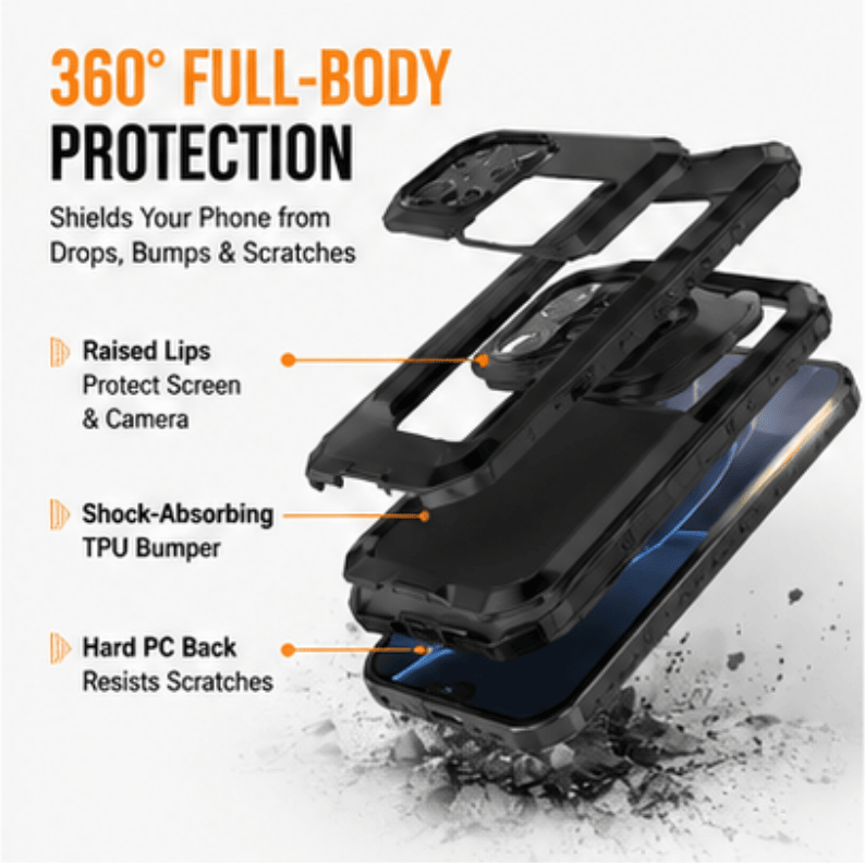 Rugged Shockproof Phone Case for iPhone 11/12/13/14/15/16 Plus - Military Grade 10FT Drop Protection Heavy Duty Full-Body Protective Cover with Raised Screen & Camera Edges, Anti-Slip Grip