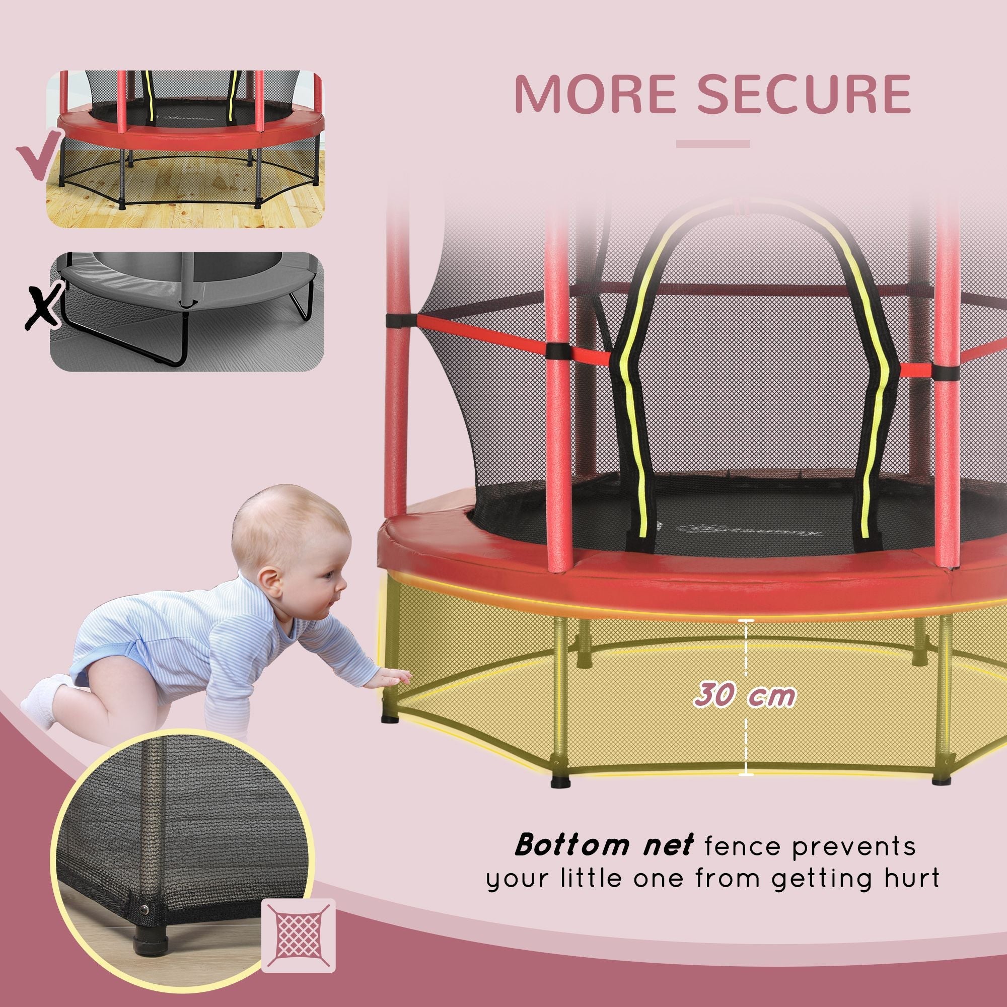 4.5FT Trampoline Jumping with Enclosure Net Springless Design and Safety Pad, Kids Trampoline for Ages 3 to 6