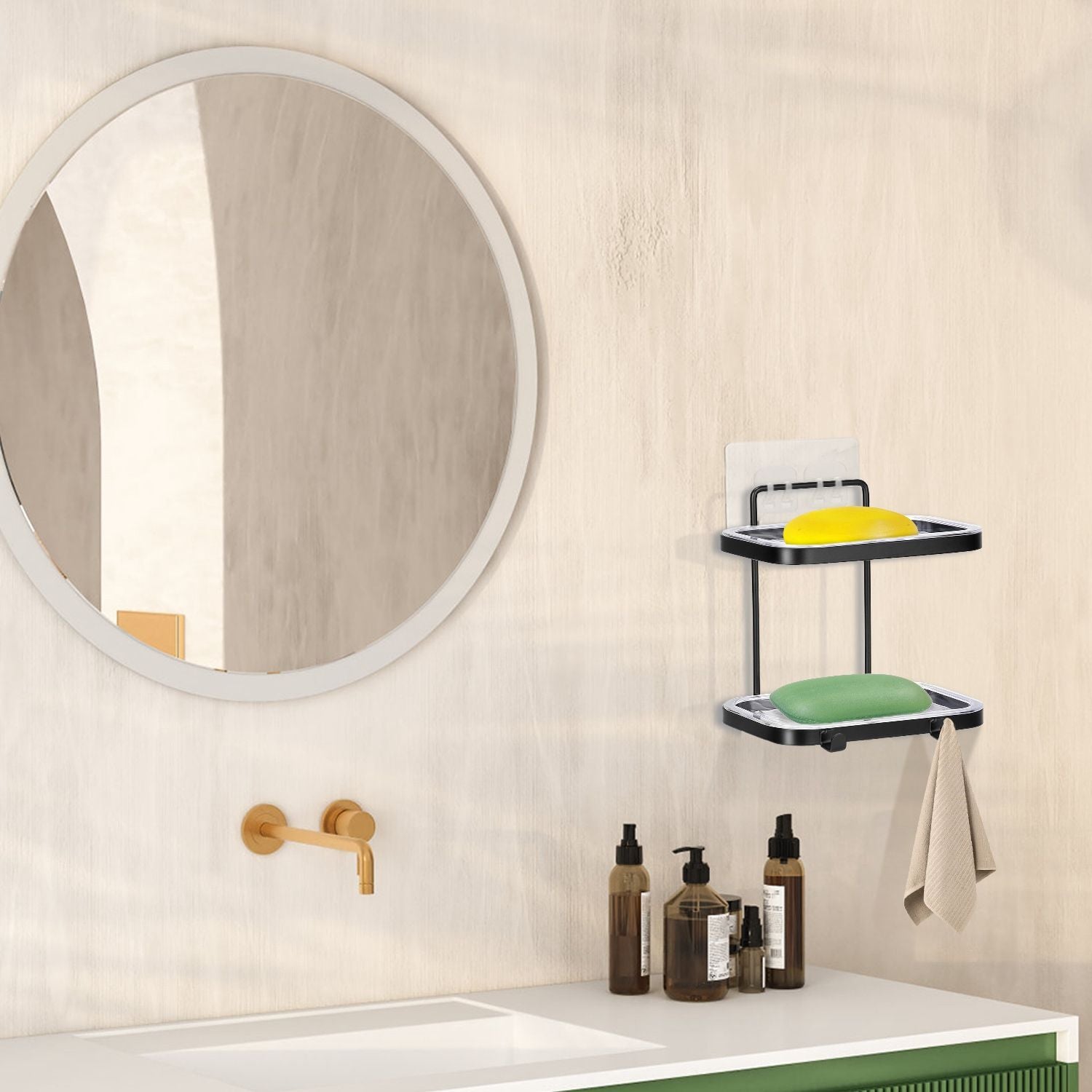 Soap Dish Soap Bar Holder Square Soap Rack Wall Mounted S Bar Shower Bathroom Self with 2 Hooks