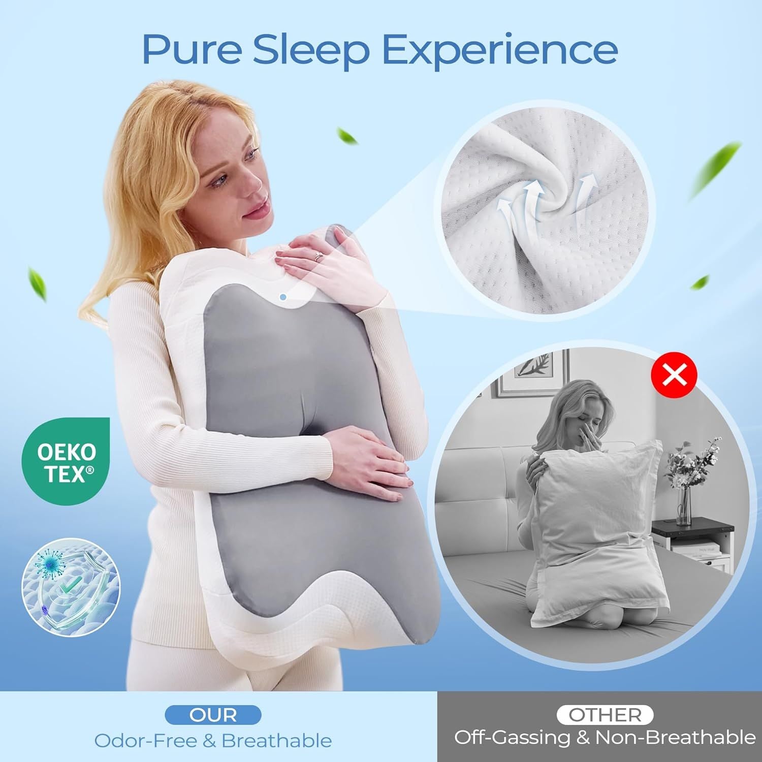 Ergonomic Cervical Neck Pillow for Sleeping – Memory Foam Pillow with Massage Nodes for Neck Pain Relief, Side Sleeper & Back Support