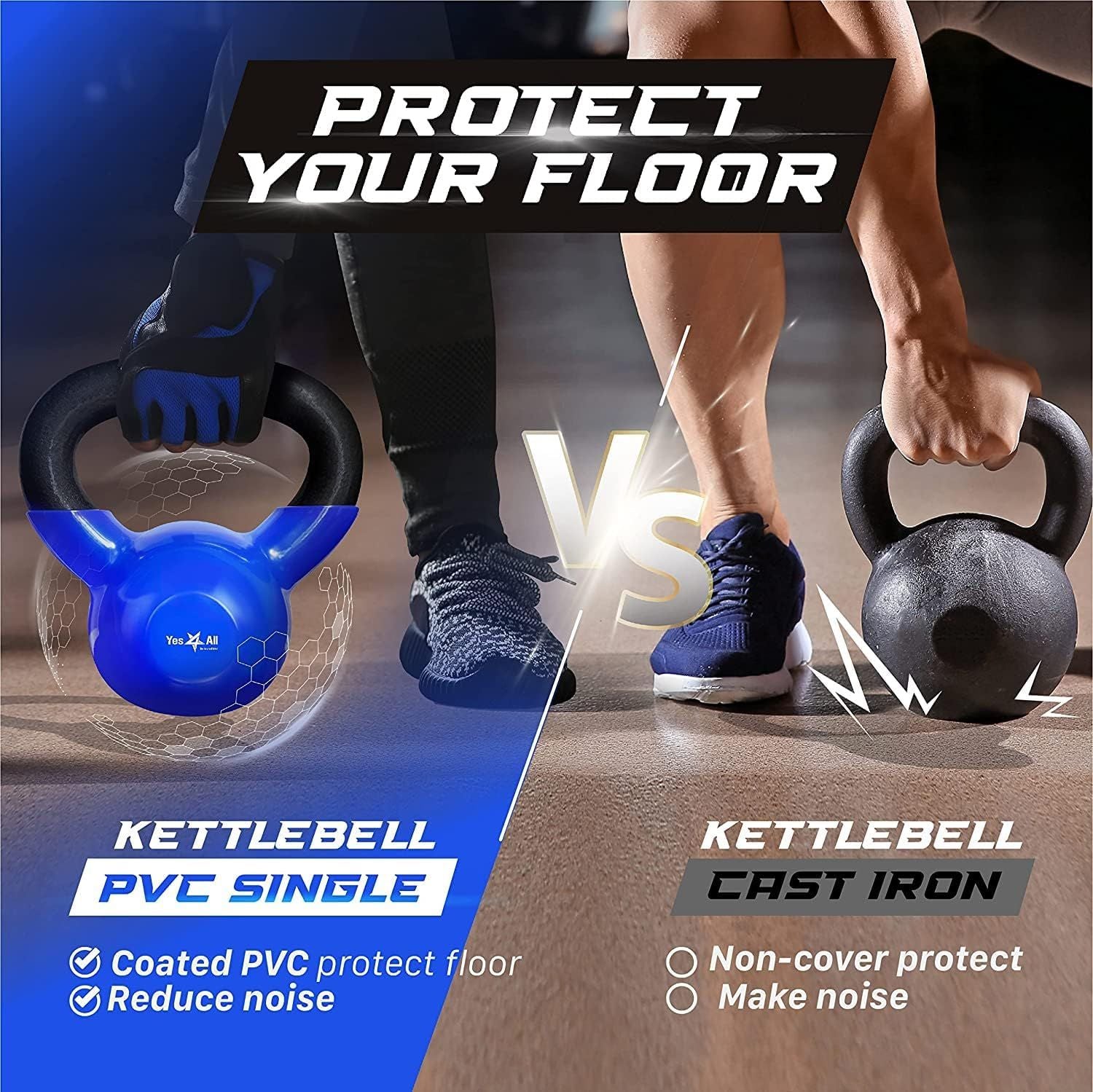 Kettlebell, 5-100 LB Vinyl Coated Cast Iron Strength Training Kettlebells for Home Gym Exercises, Fitness, Full Body Workout Equipment, Push Ups, and Grip Strength