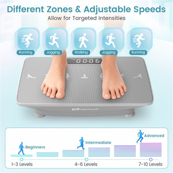 Gray Full Body Vibration Plate Exercise Machine, 10 Adjustable Speed Levels with Remote Control & Music Function, 440LBS Weight Capacity