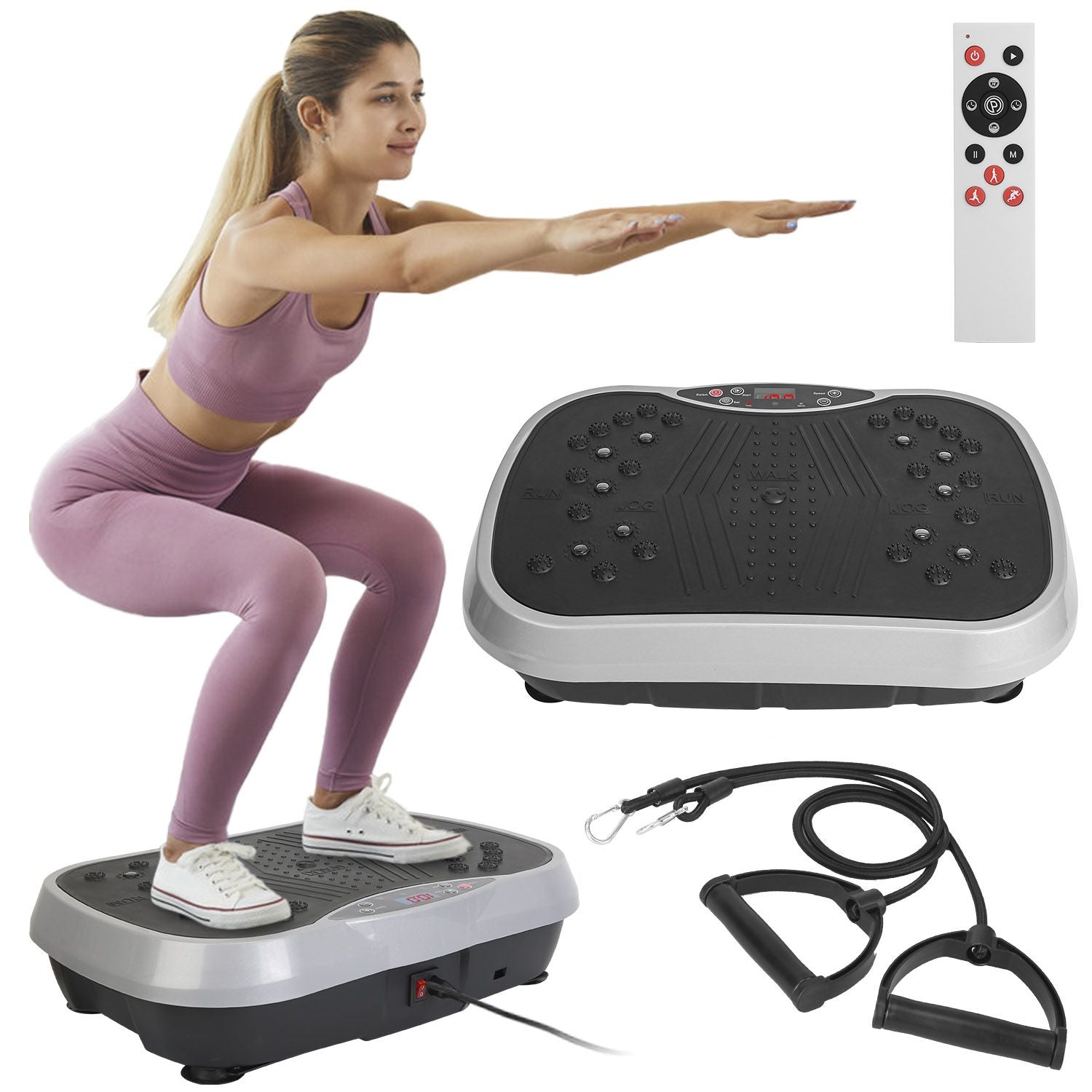 Vibration Exercise Machine With Resistant Bands Remote Control Whole Body Vibration Platform Workout Equipment Home Fitness Training Equipment For Weight Loss Fat Burner