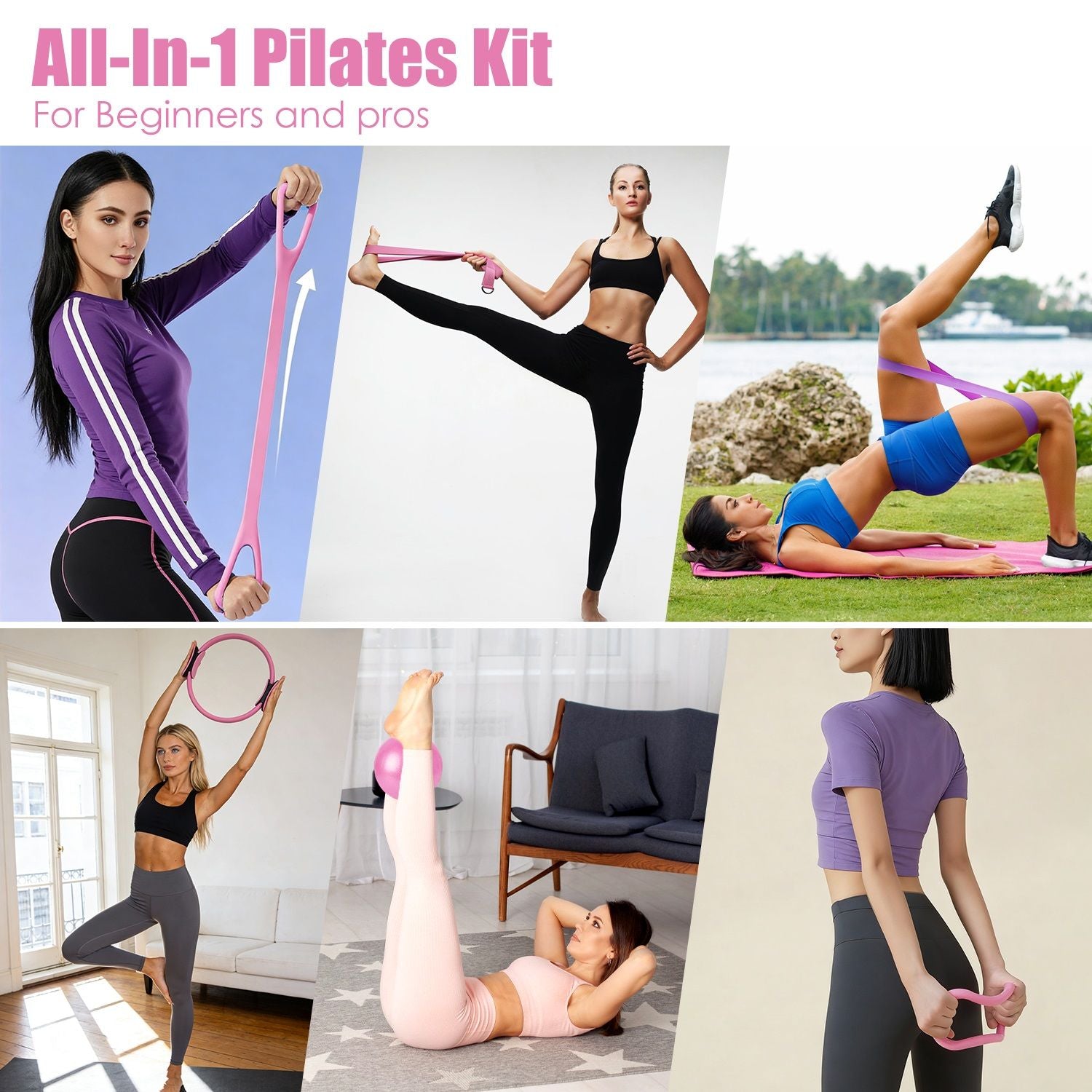 14Pcs Pilates Ring Essentials Kit For Women with Yoga Ball Arm Stretcher 5 Resistant Bands Figure 8 Resistant Band Elastic Band Non-slip Socks Yoga Strap