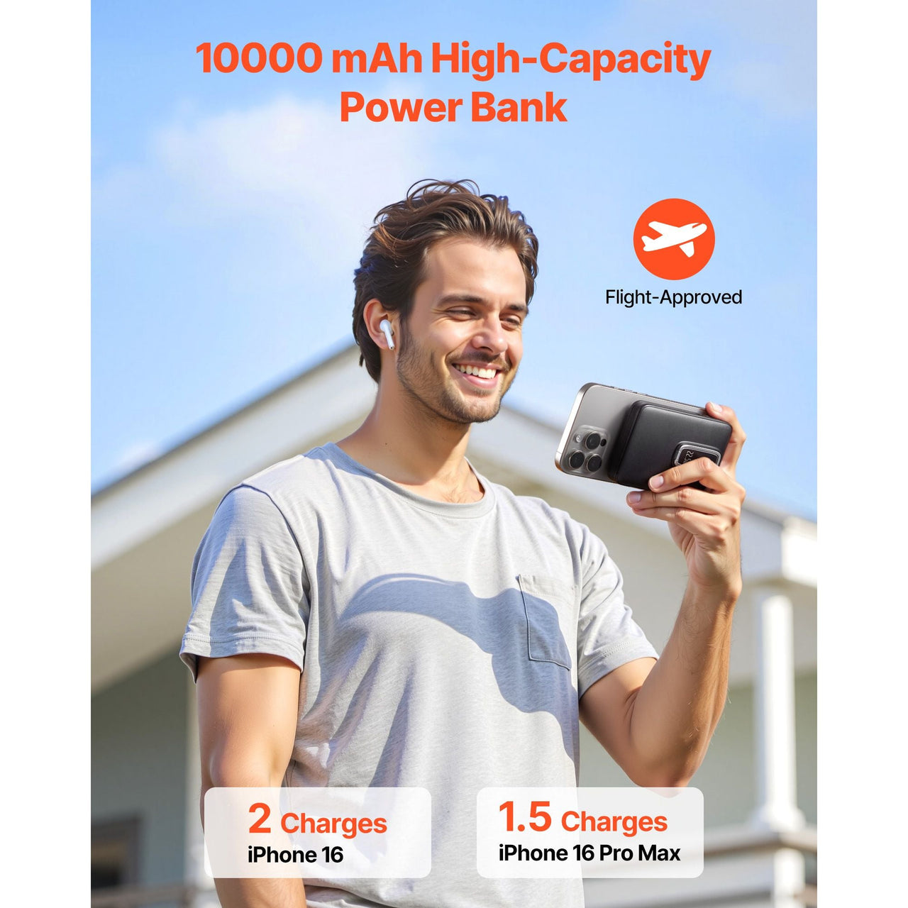 Magnetic Power Bank, 10000 mAh Battery Pack, Wireless MagSafe-Compatible Portable Charger, with Smart LED Display, Foldable Stand, Fast Charging for iPhone16/15/14/13/12 Series, Samsung, Huawei