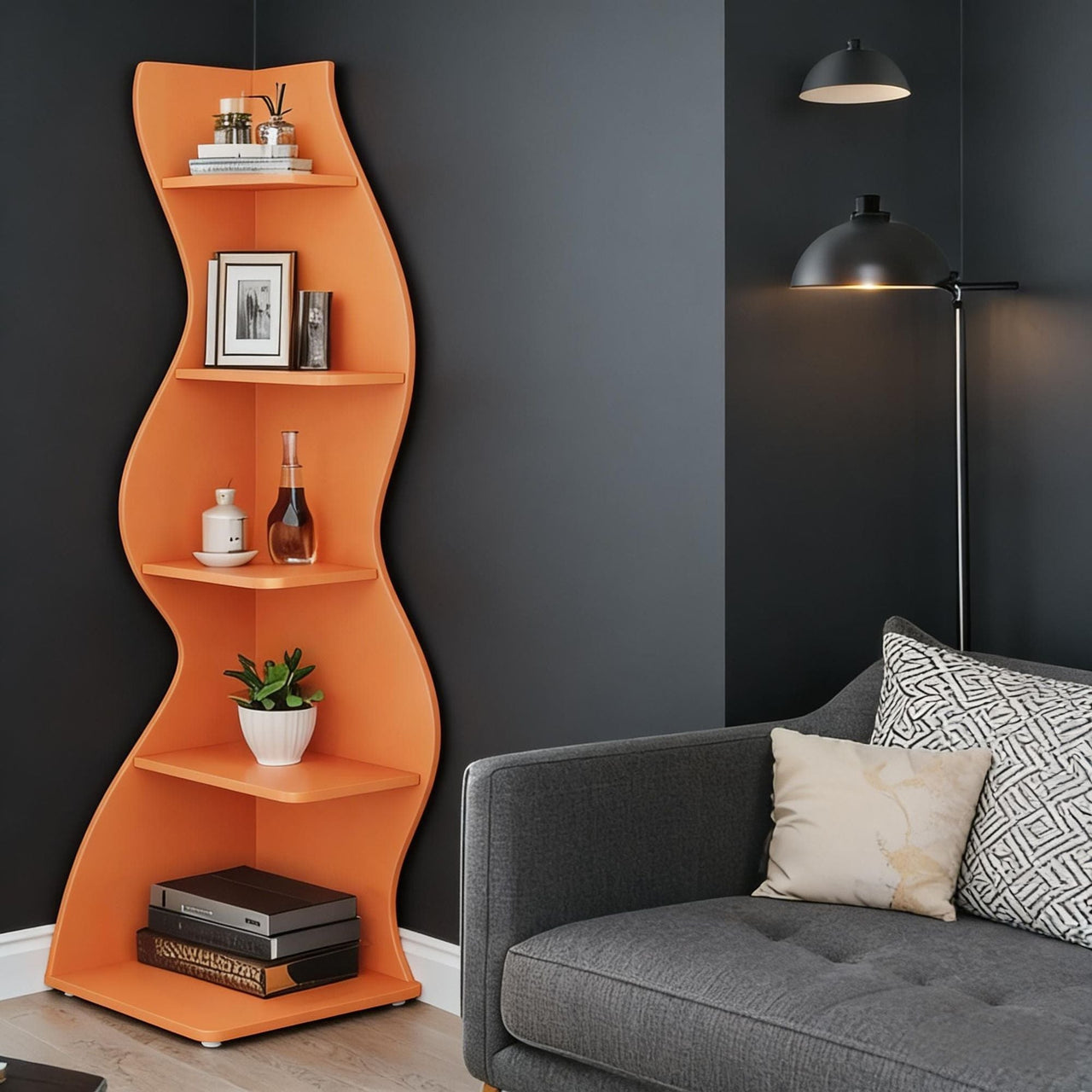 Modern Wall Corner Bookshelf Bookcase