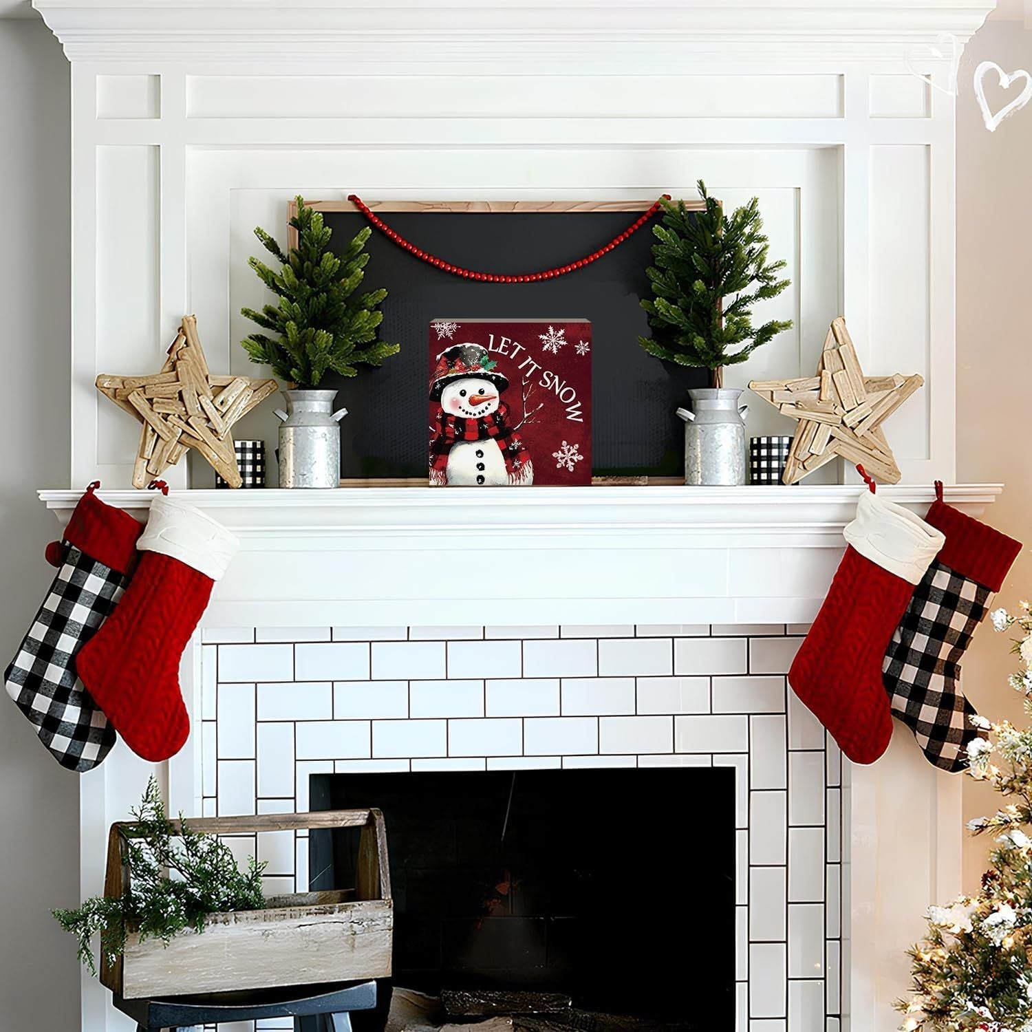Christmas Decor Red Truck Christmas Wooden Box Signs Buffalo Plaid Christmas Decorations Christmas Decor for Home Office Bedroom Fireplace Car Tiered Tray Decor Christmas Gifts for Women 5x5