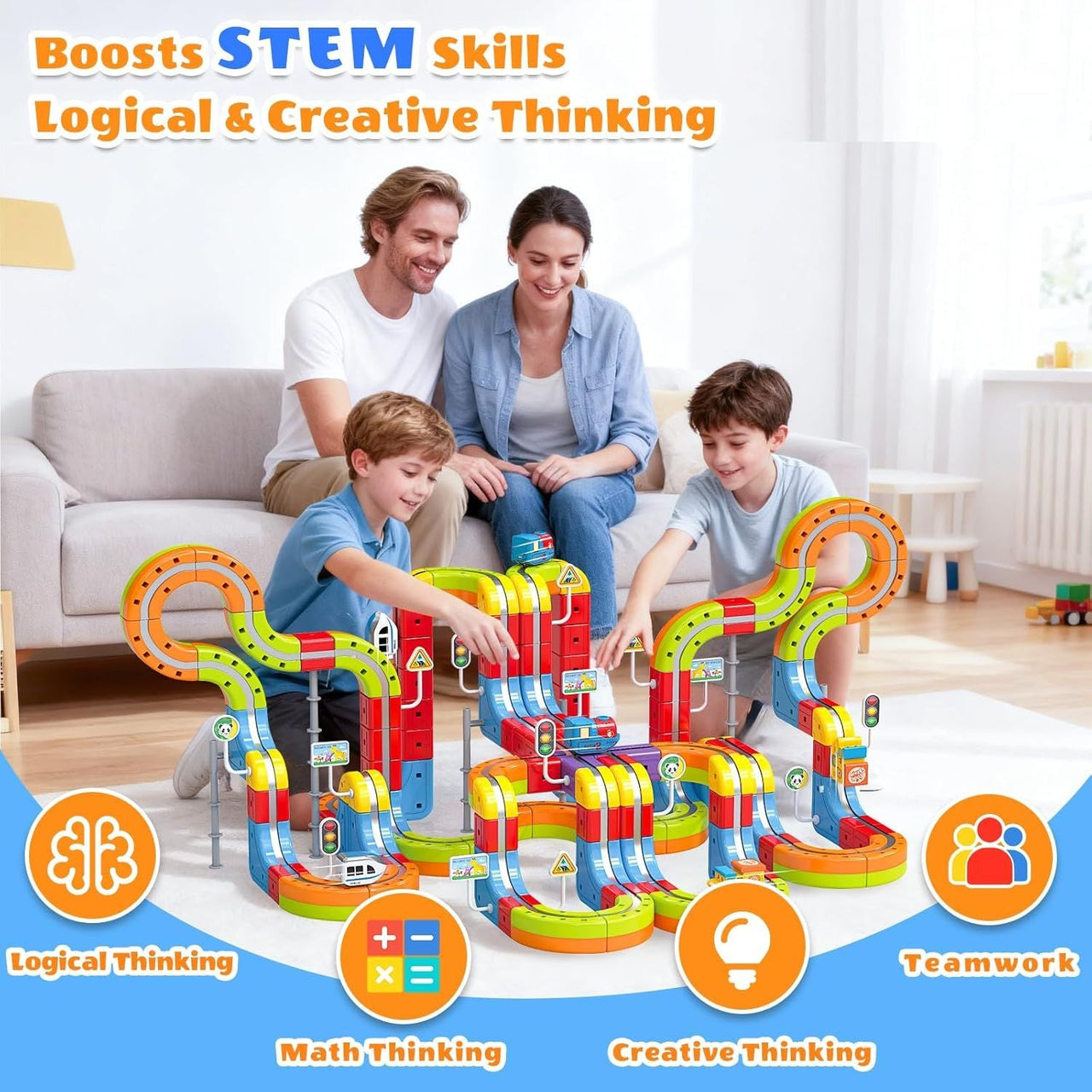 141 PCS klick Rail Electric Train Set with Racer 3D Train, Cube Track Car, STEM Educational Toy for Kids Flexible Race Track for Boys & Girls