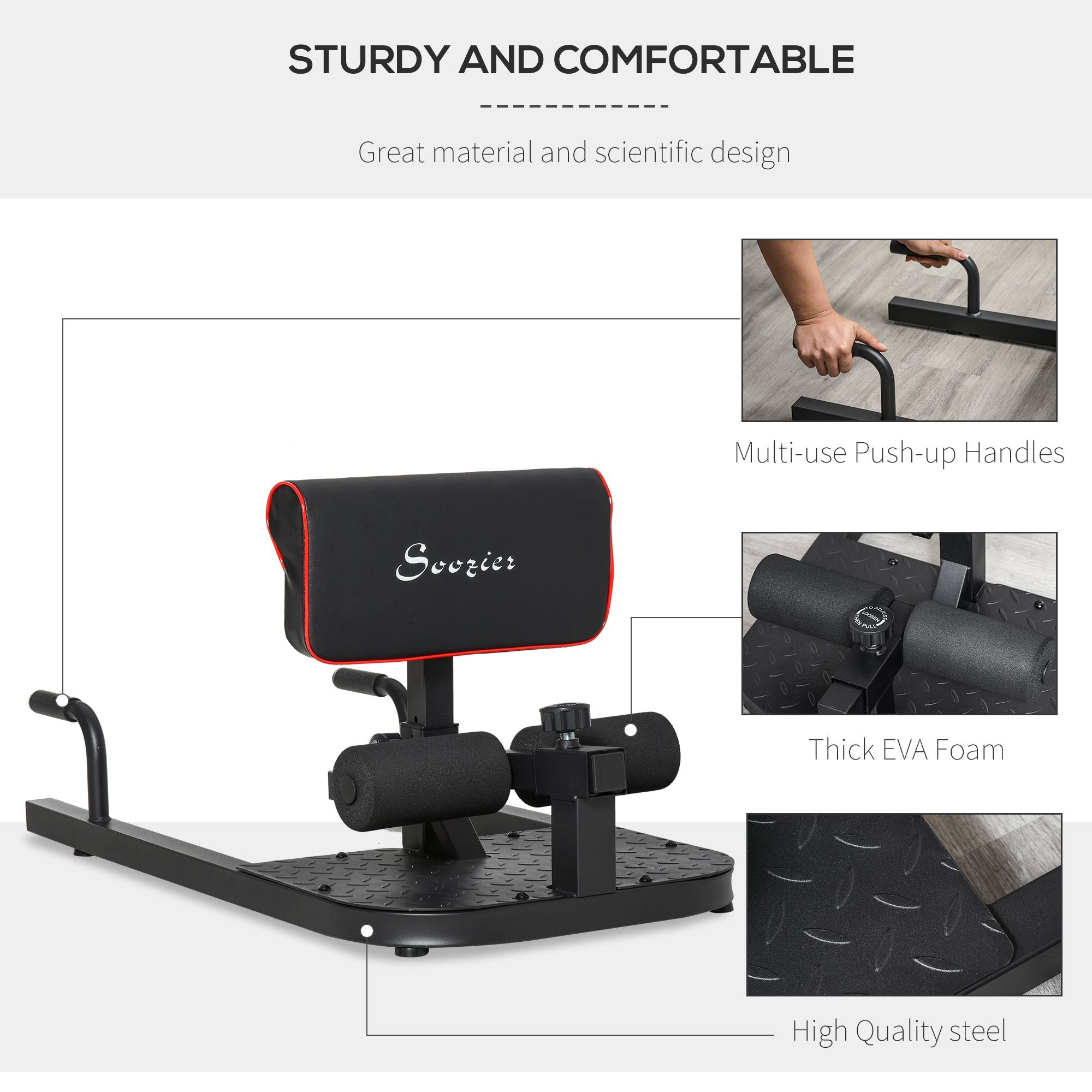 3 in 1 Padded Push Up Sit Up Squat Machine, Home Gym Fitness Equipment, Black