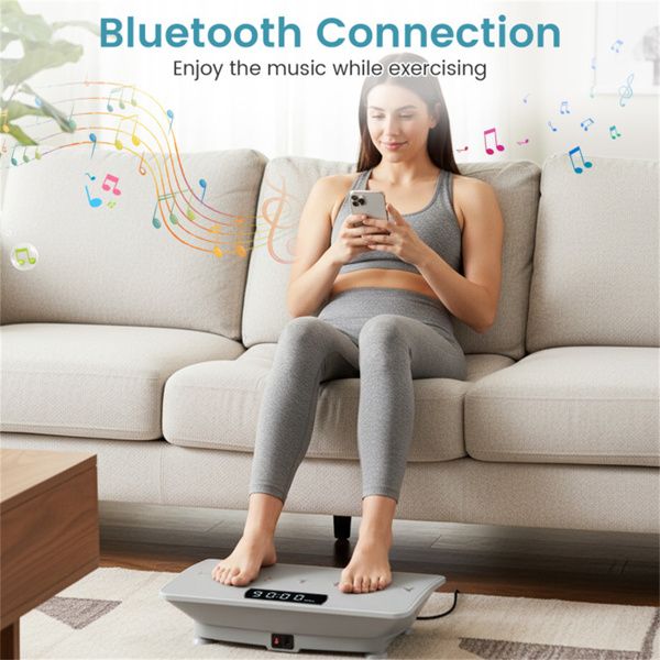 Gray Full Body Vibration Plate Exercise Machine, 10 Adjustable Speed Levels with Remote Control & Music Function, 440LBS Weight Capacity