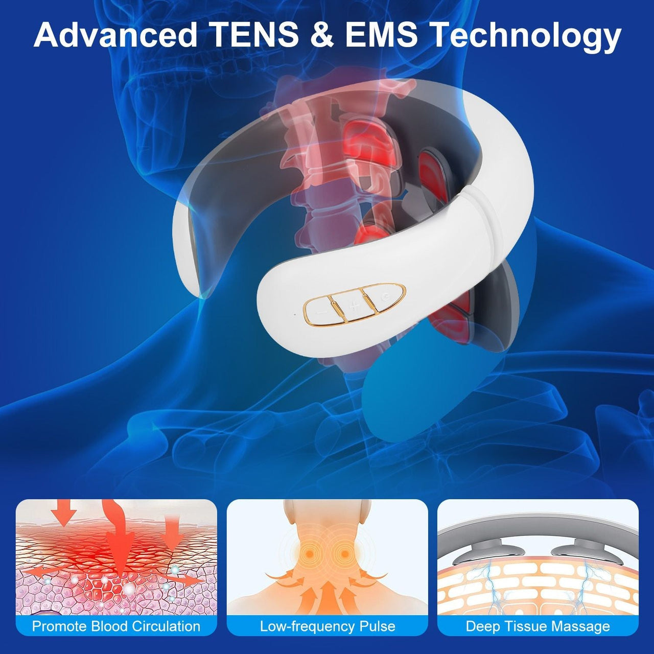 Electric Cervical Neck Massager with Hot Compress, 6 Modes 20 Levels Cordless Neck Pain Relief8-Head Electric Neck Massager with Heat, Cordless Portable Neck Massage Device with Auto Off