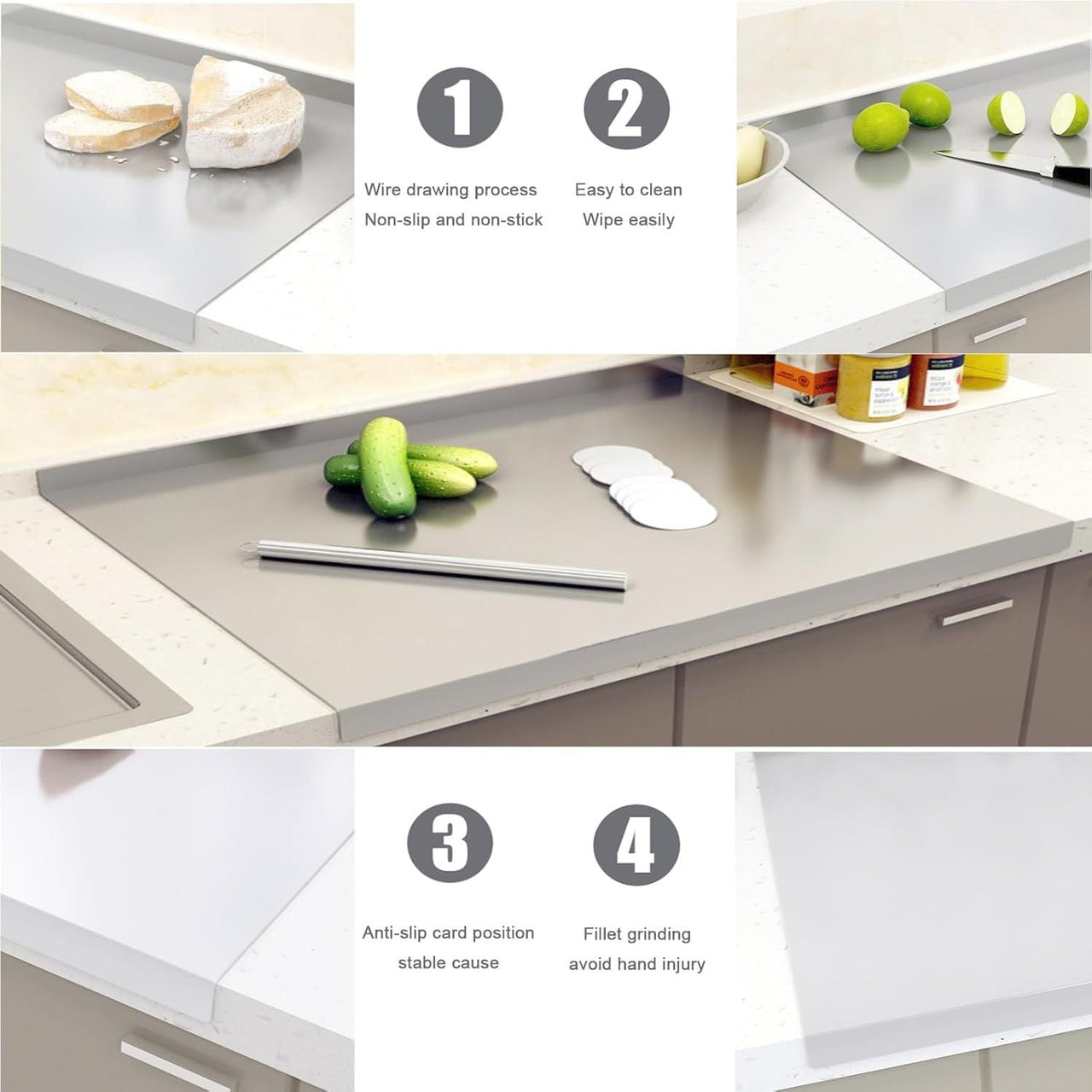 XXL 304 Stainless Steel Cutting Board  Anti-Slip & Mildew-Proof! No More Moldy Wooden Boards | Heavy-Duty & Food-Safe, Easy to Clean – Chop Meat, Knead Dough, Bake Prep All-in-One | Must-Have for Home