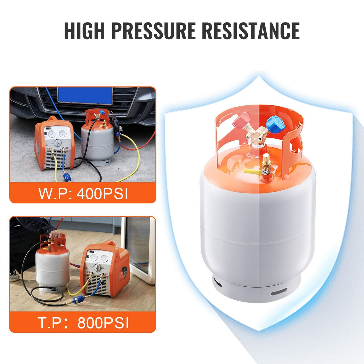 Refrigerant Recovery Tank, 30 LBS Capacity, 400 psi Portable Cylinder Tank with Y-Valve for Liquid/Vapor, High-sealing Recovery Can for R22/R134A/R410A, Orange+Gray
