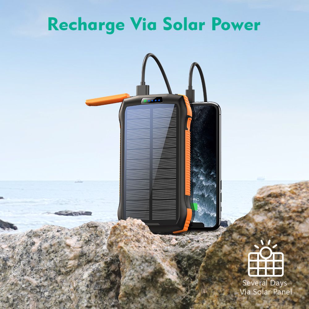 Portable Charger, Solar Power Bank 33500mAh Fast Charging, Solar Battery Pack with Waterproof 6W Bright Flashlight for iPhone S amsung Tablet