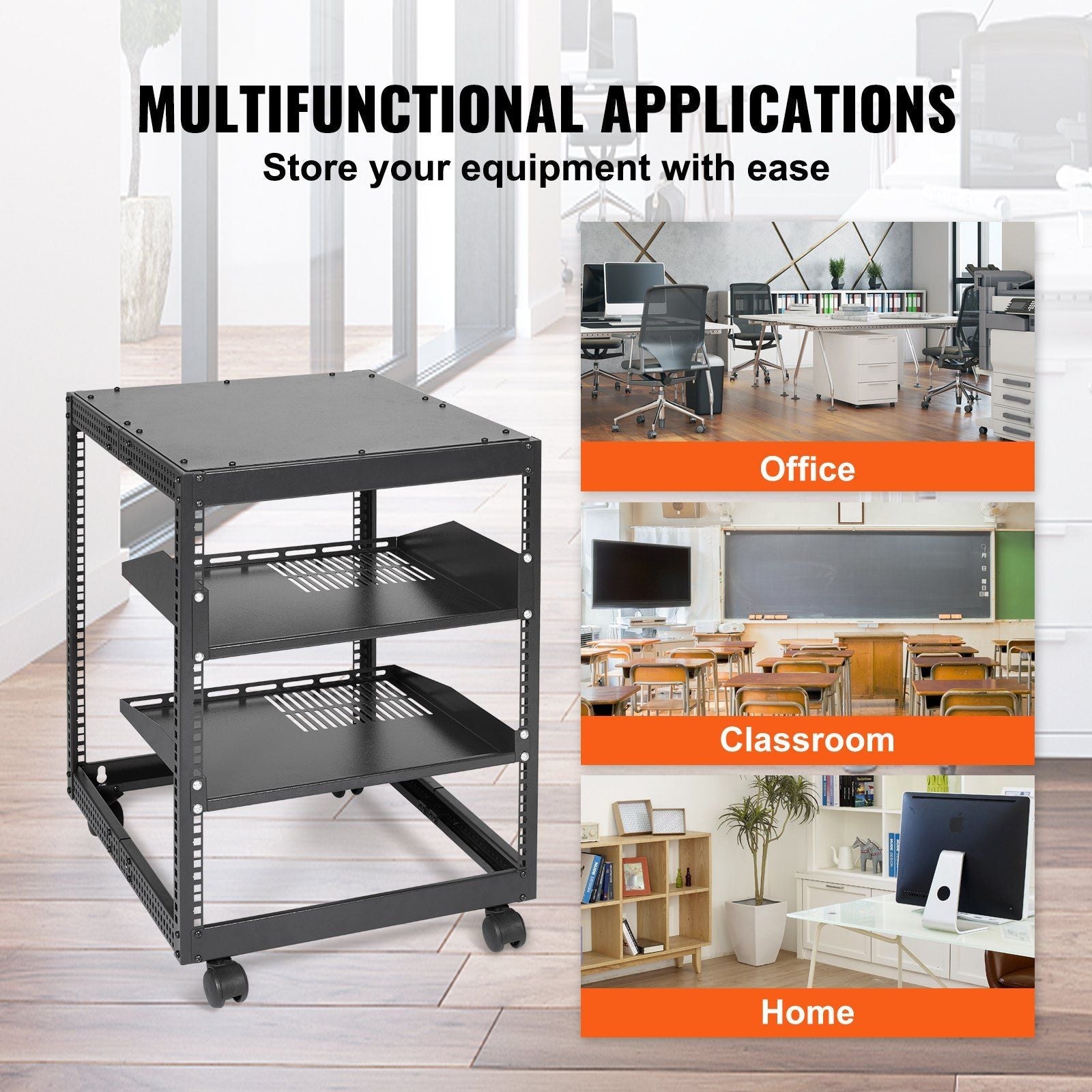 12U Open Frame Server Rack, 23-40 in Adjustable Depth, Free Standing or Wall Mount Network Server Rack, 4 Post AV Rack with Casters, Holds All Your Networking IT Equipment AV Gear Router Modem