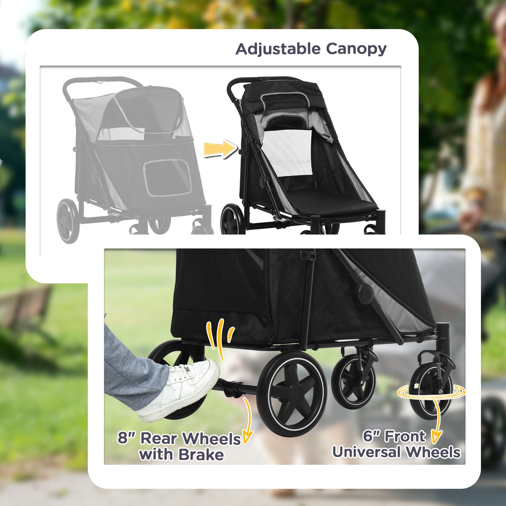 Pet Stroller Dog Cat Carriage One Click Fold with Universal Front Wheels Shock Absorber Brakes Storage Bags Mesh Window