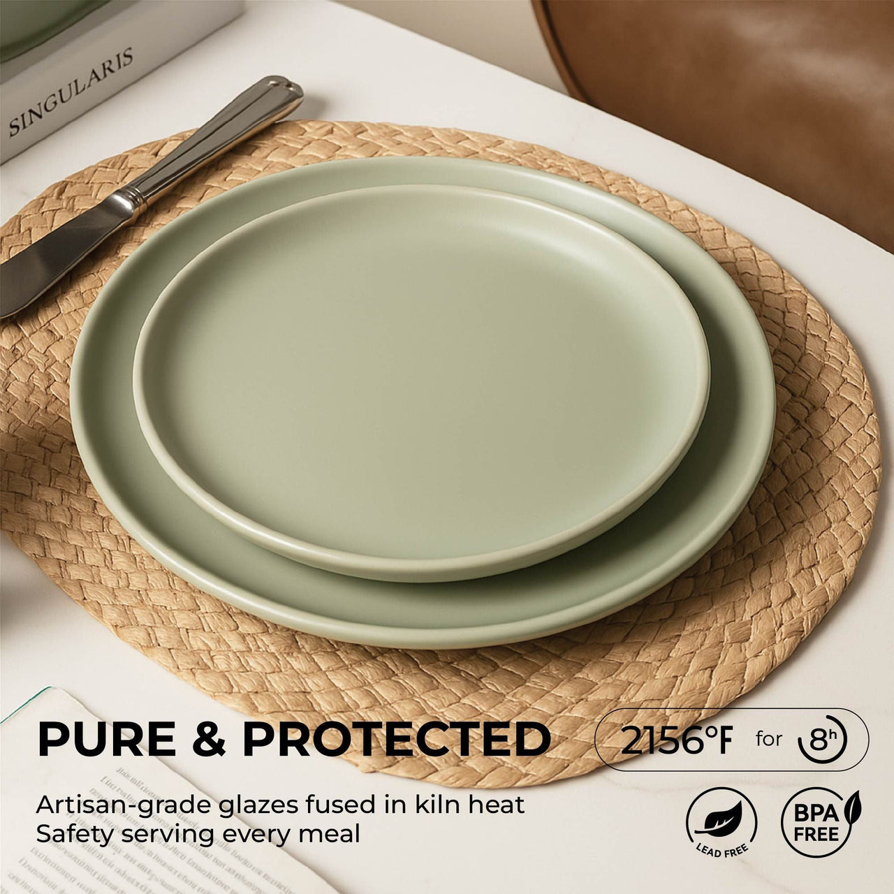 12-Piece Stoneware Dinner Plates Bowls Sets | Microwave & Dishwasher Safe | Non-Toxic Dinner Plates Bowls Set | Stackable Matte Glaze Kitchenware for 4