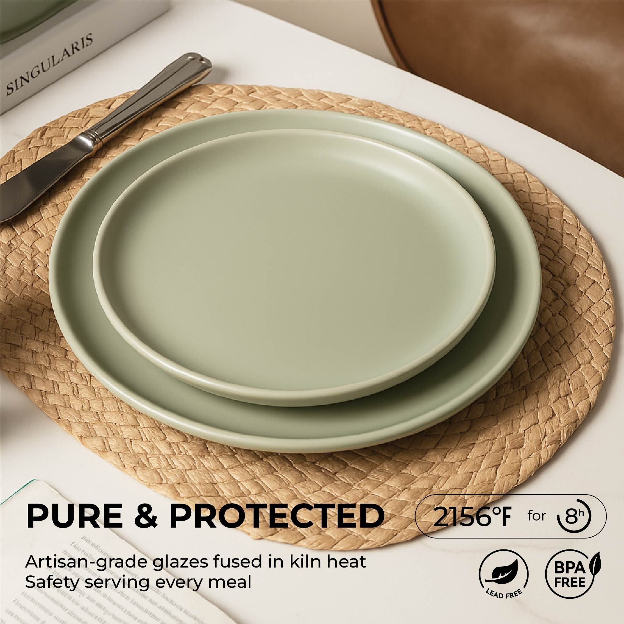 12-Piece Stoneware Dinner Plates Bowls Sets | Microwave & Dishwasher Safe | Non-Toxic Dinner Plates Bowls Set | Stackable Matte Glaze Kitchenware for 4