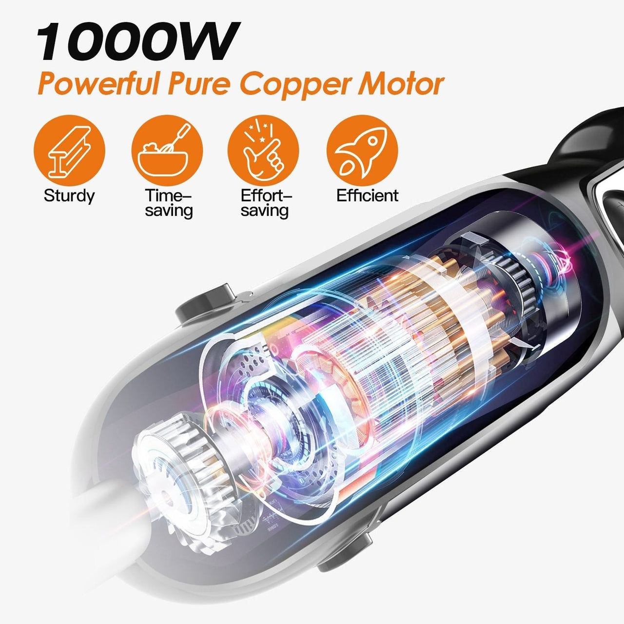 1000W 5 In 1 Immersion Hand Blender Stainless Steel Hand Mixer with 12 Speeds Turbo Mode Food Processor with 20Oz Beaker 17Oz Chopper Whisk Milk Frother