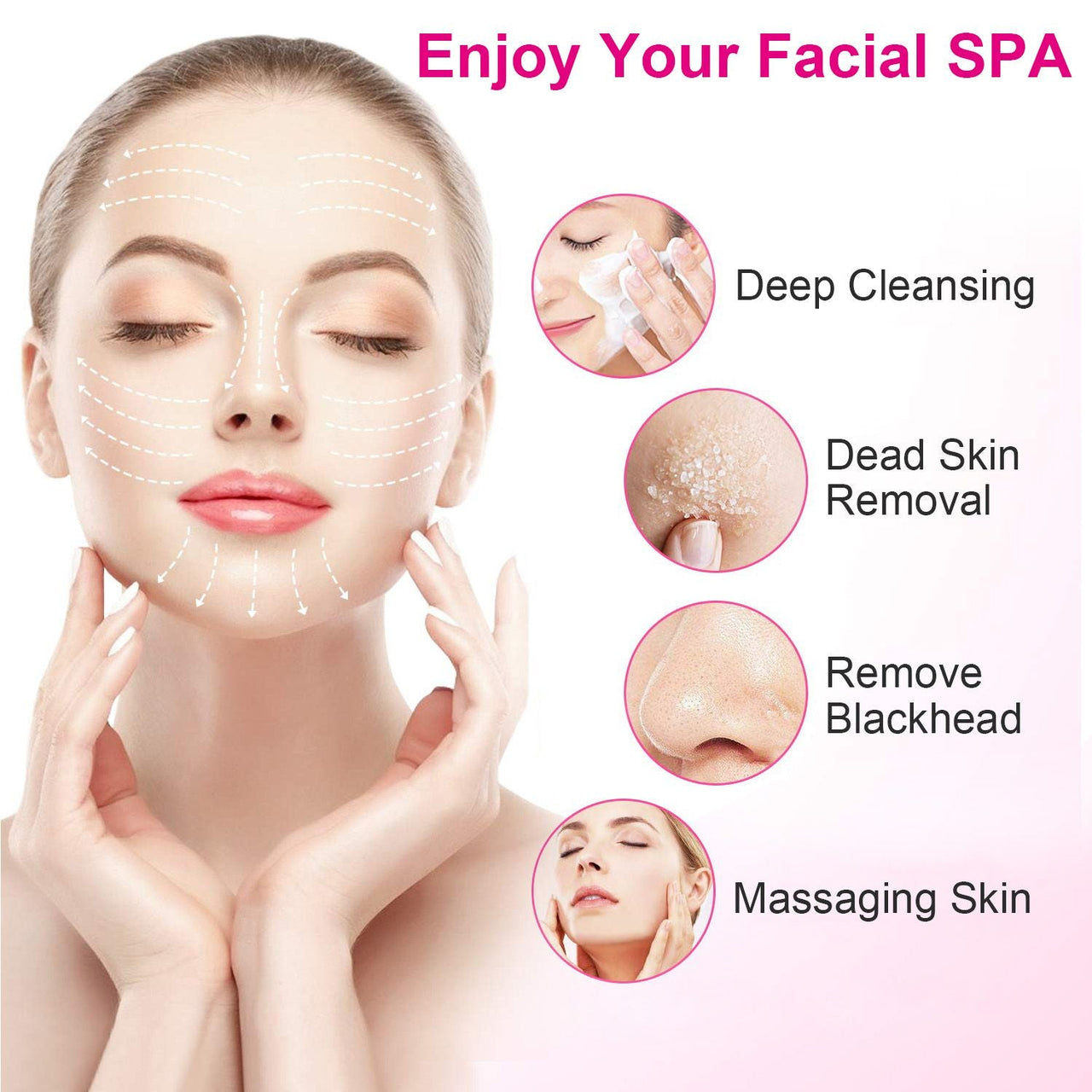 Waterproof Facial Cleansing Brush Face Spin Cleaning Brush Scrubber with 5 Brush Heads for Women