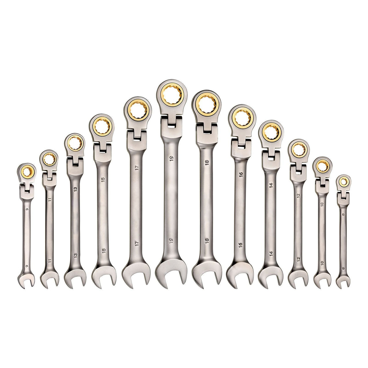 Flex-Head Ratcheting Wrench Set, 12-Piece Metric 8 mm to 19 mm, 72 Teeth, Cr-V Steel Ratchet Flexible Combination Wrench Set with Roll Up Pouch, for General Household and Automotive Repairs