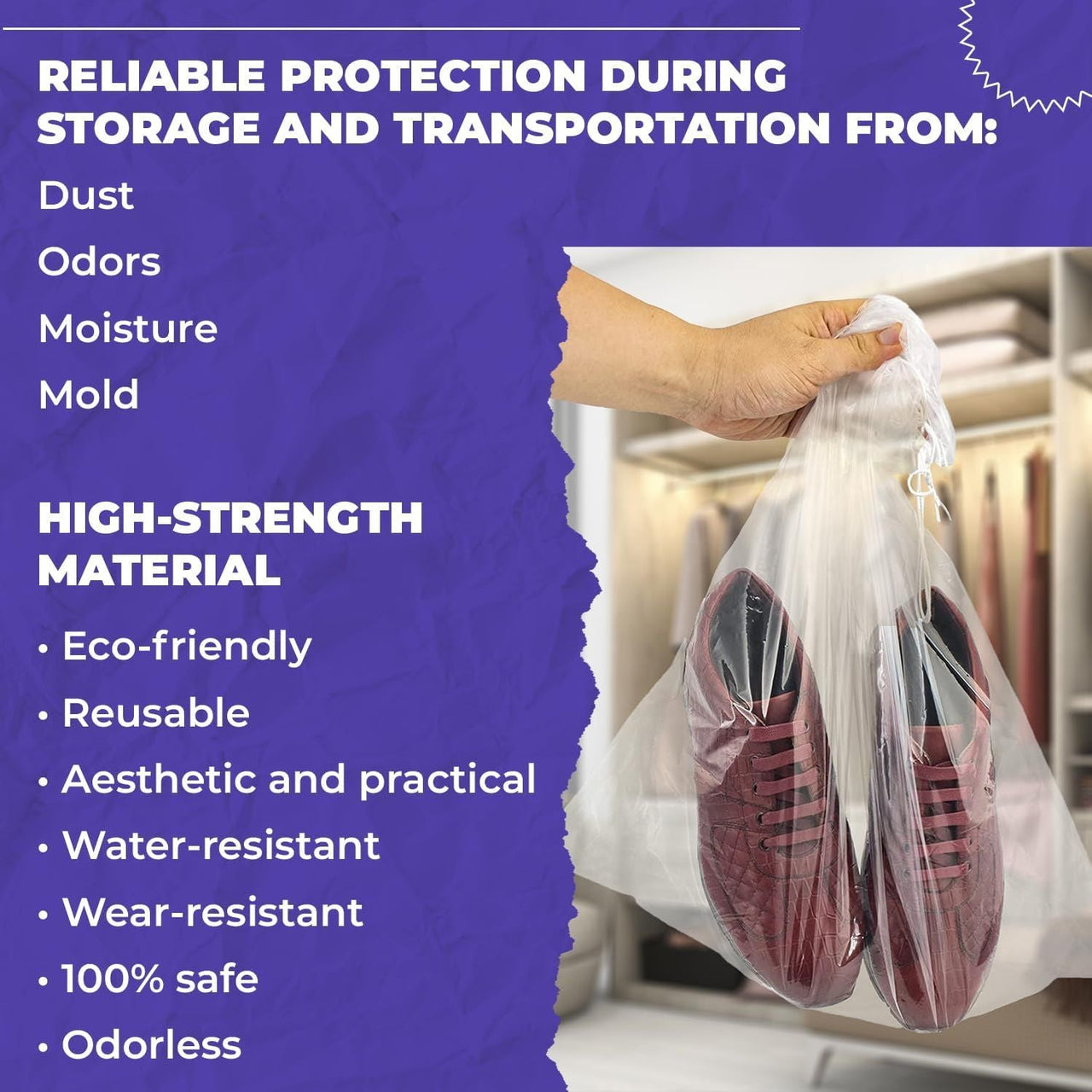 Clear Drawstring Bag, 12 x 18 Inches. Pack of 100 Clear Plastic Drawstring Bags. 2 Mil Drawstring Clear Plastic Bags. Waterproof Clear Plastic Bags Drawstring for Cosmetics, Toiletries