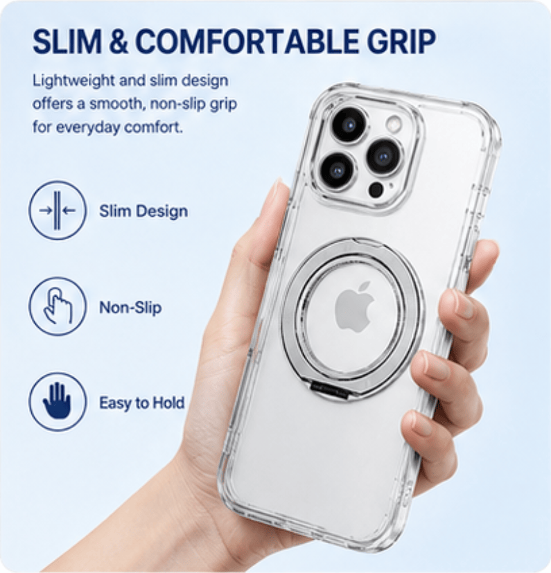 Transparent Magnetic Phone Case Compatible with iPhone 13-17 AIR, 360° Rotating Ring Holder, Anti-Yellow & Shockproof Protective Case, Works with Magnetic Accessories