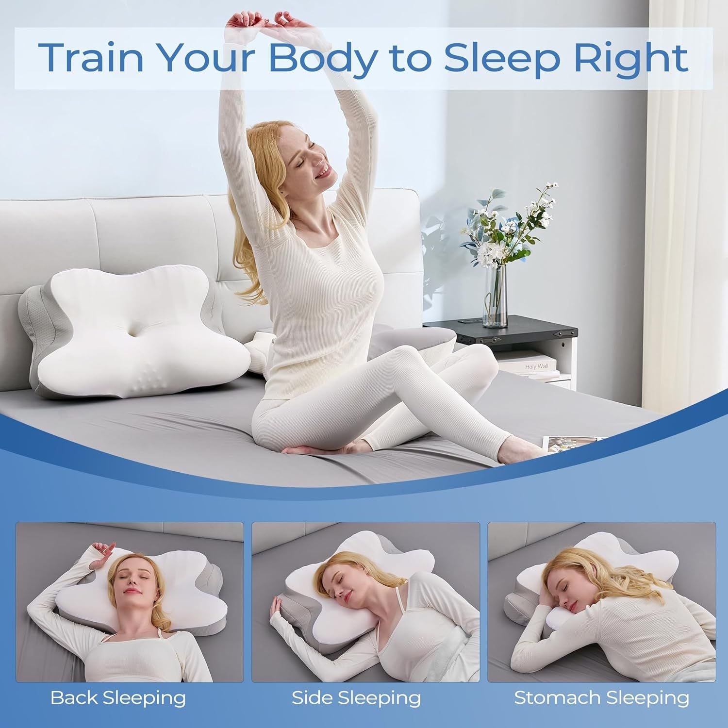 Ergonomic Cervical Neck Pillow for Sleeping – Memory Foam Pillow with Massage Nodes for Neck Pain Relief, Side Sleeper & Back Support