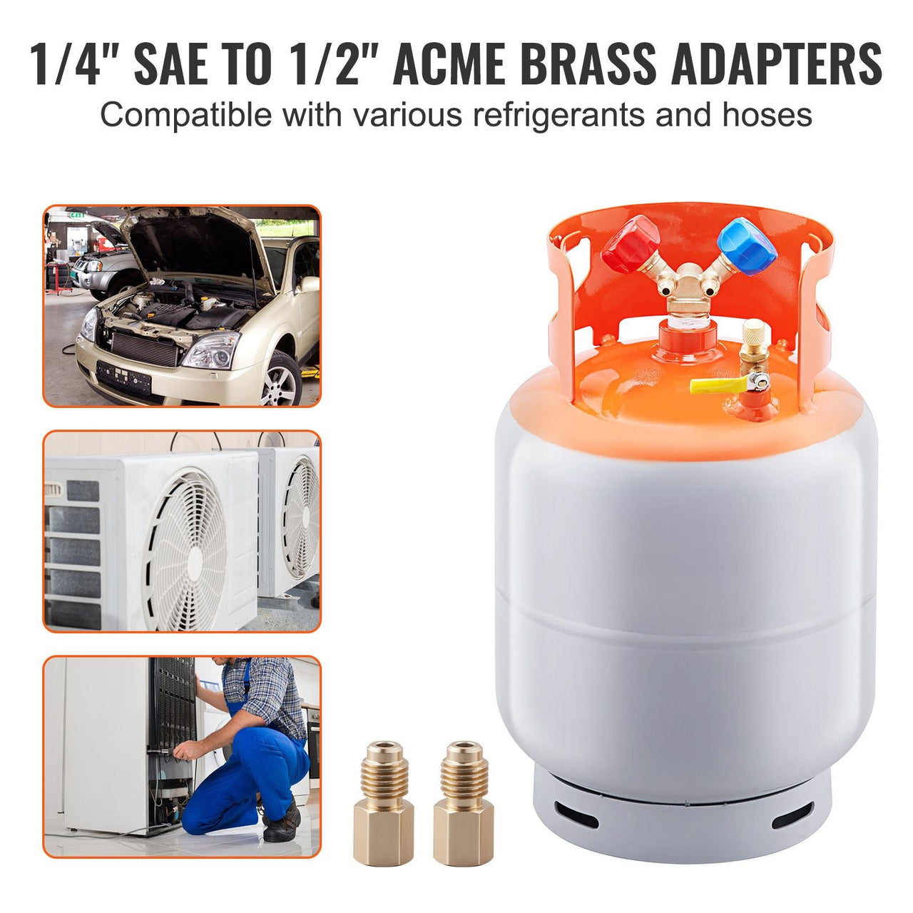 Refrigerant Recovery Tank, 30 LBS Capacity, 400 psi Portable Cylinder Tank with Y-Valve for Liquid/Vapor, High-sealing Recovery Can for R22/R134A/R410A, Orange+Gray