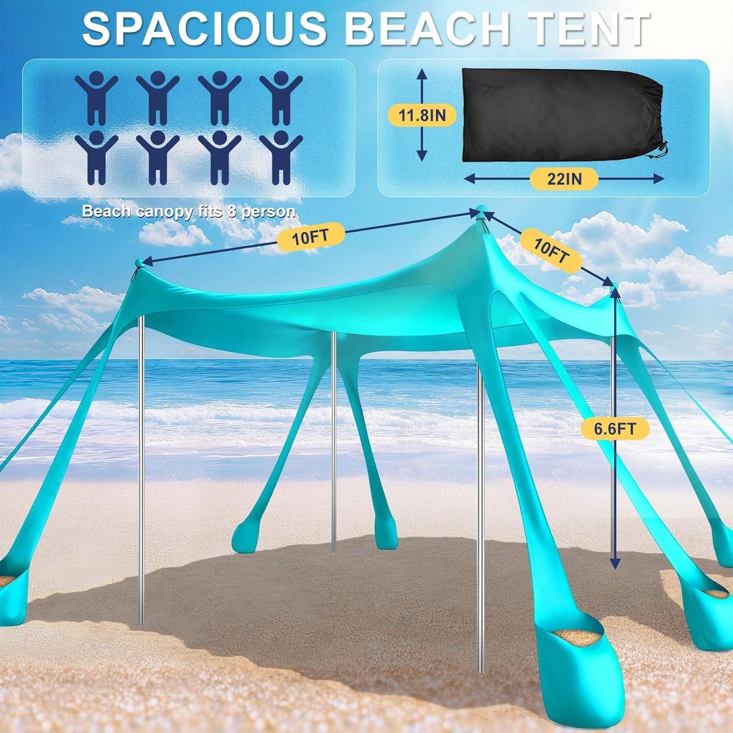 Let's go to the Beach - Portable Beach Tent Sun Shelter UPF 50+, Perfect 10x10 FT Pop-Up Canopy for Outdoor Fun