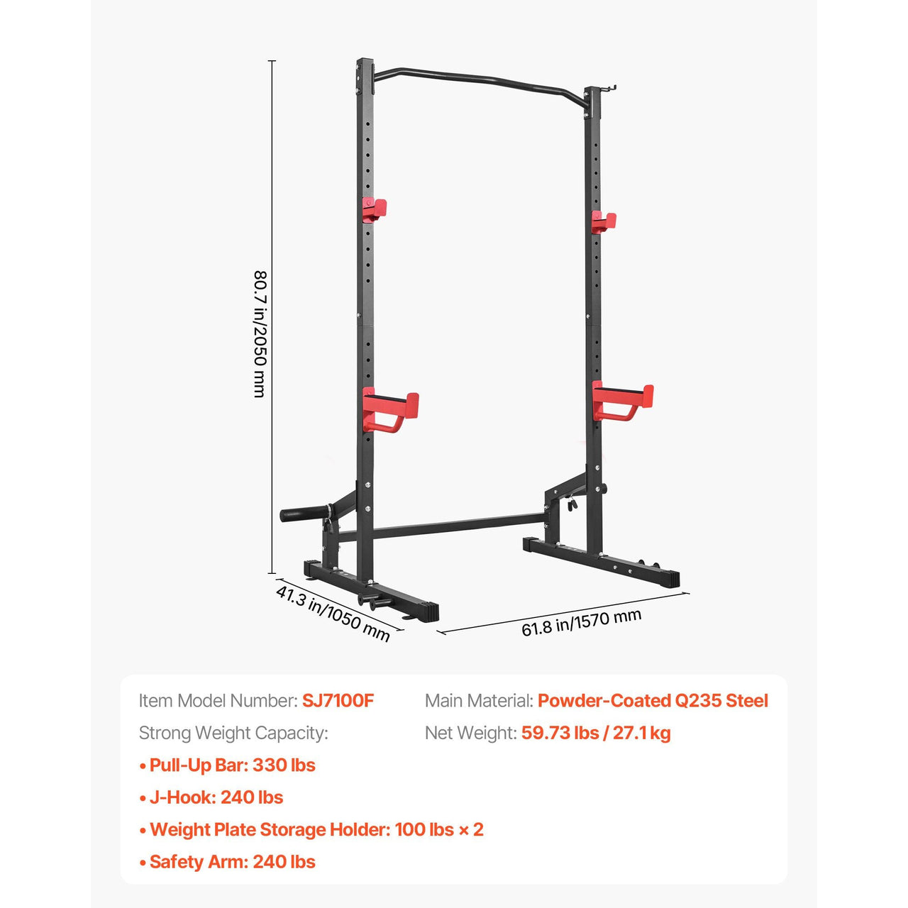 Power Cage Squat Rack, Multifunctional Power Rack Home Gym, 1000LBS Strength Training Workout Equipment with 4 Band Pegs, Adjustable J-Hooks & Safety Bars for Barbell Squat Bench Press Pull-Up