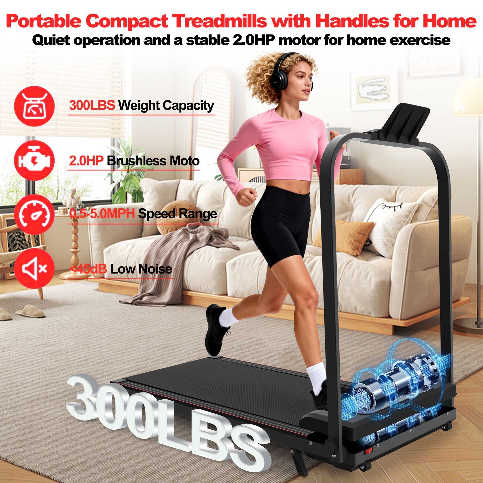 Foldable Treadmill with Handle Bar & Incline, 2 in 1 Upgrade Portable Under Desk Walking Pad and Vibration Pad with Remote Control for Home Office Small Spaces