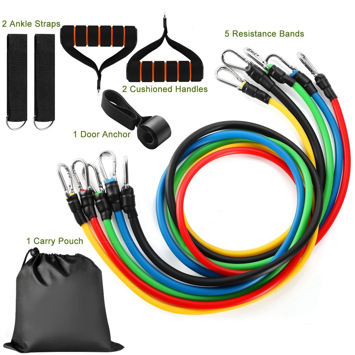 11Pcs Resistance Bands Set Fitness Workout Tubes Exercise Tube Bands Up to 100lbs w/ Door Anchor Handles Ankle Straps for Physical Training Yoga Pilates