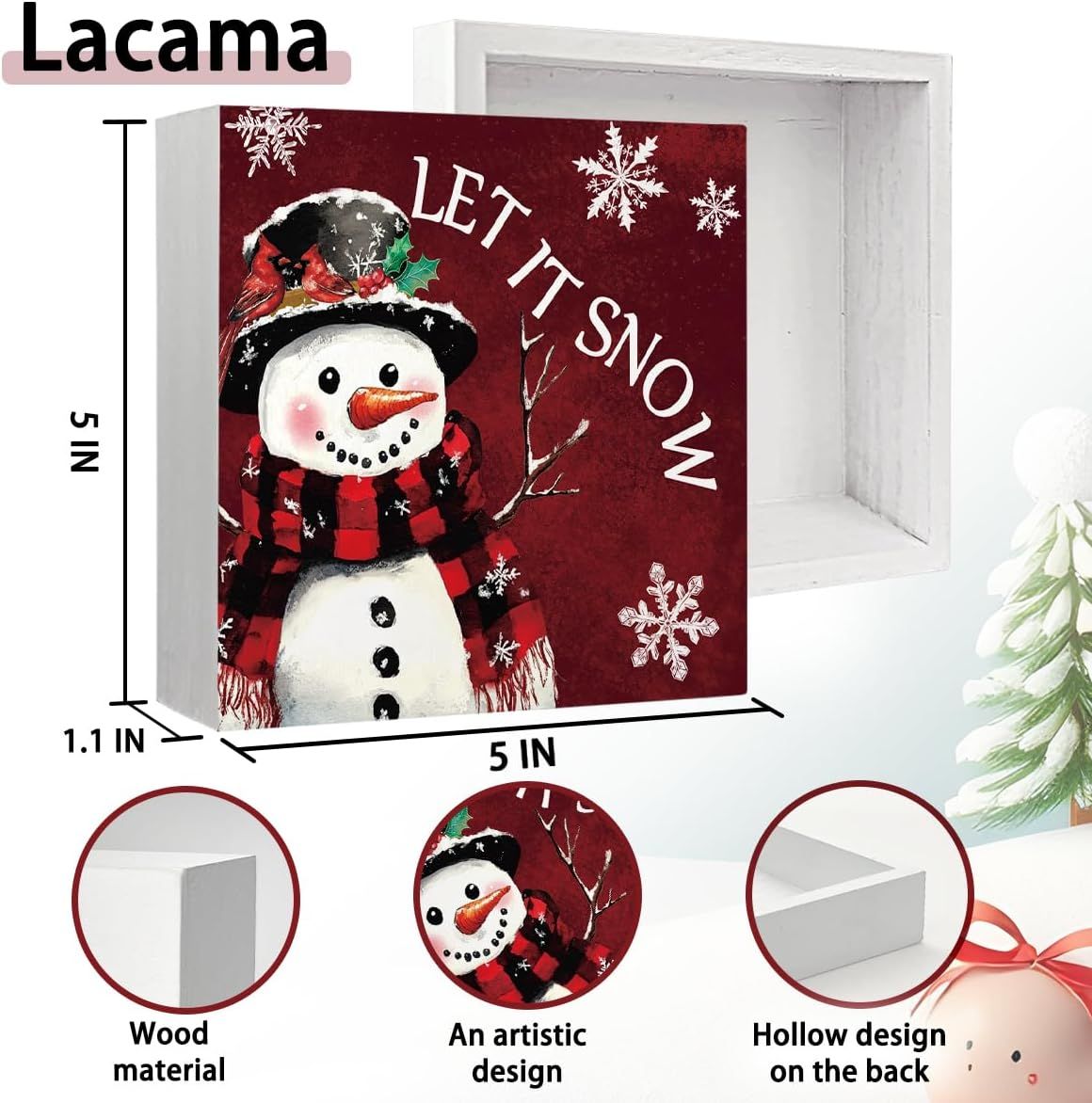 Christmas Decor Red Truck Christmas Wooden Box Signs Buffalo Plaid Christmas Decorations Christmas Decor for Home Office Bedroom Fireplace Car Tiered Tray Decor Christmas Gifts for Women 5x5