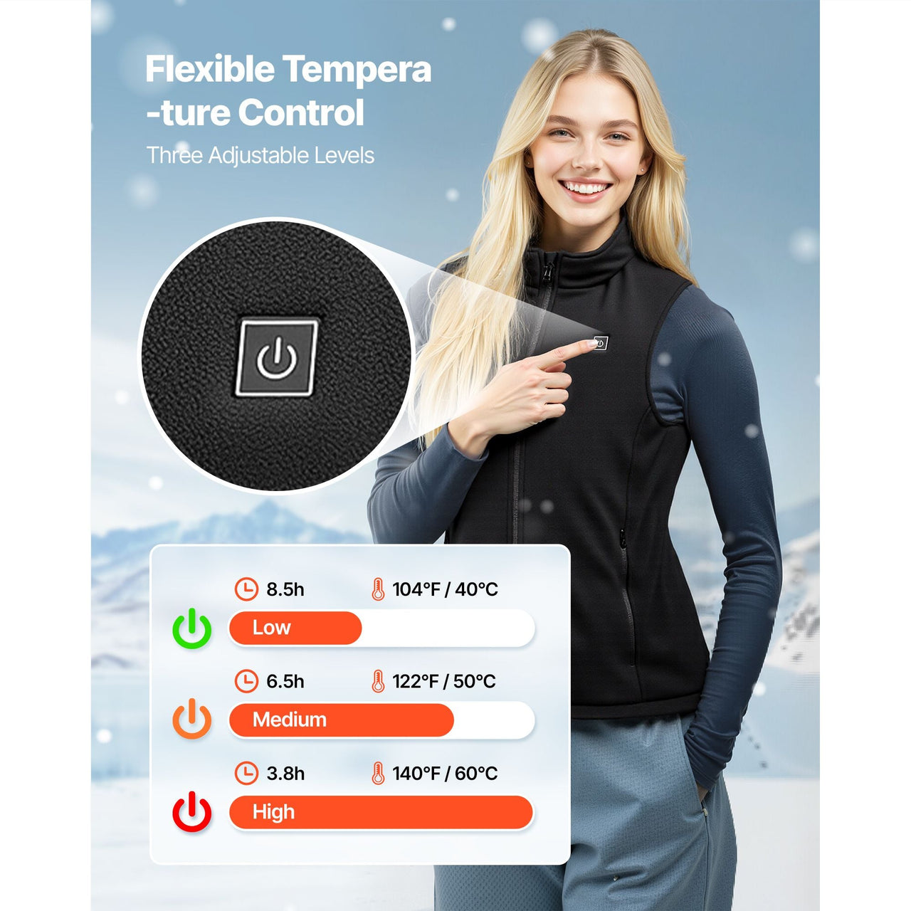 Heated Vest, Women Electric Heating Vest with 16000 mAh Battery Pack, 6 Heating Zones Lightweight Rechargeable Winter-Vest with 3 Levels, for Outdoor Hiking Camping Fishing Skiing, Size M