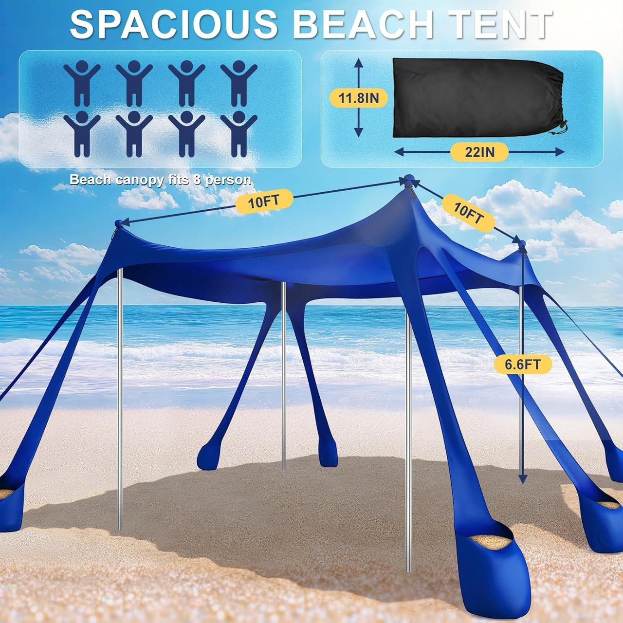 Let's go to the Beach - Portable Beach Tent Sun Shelter UPF 50+, Perfect 10x10 FT Pop-Up Canopy for Outdoor Fun