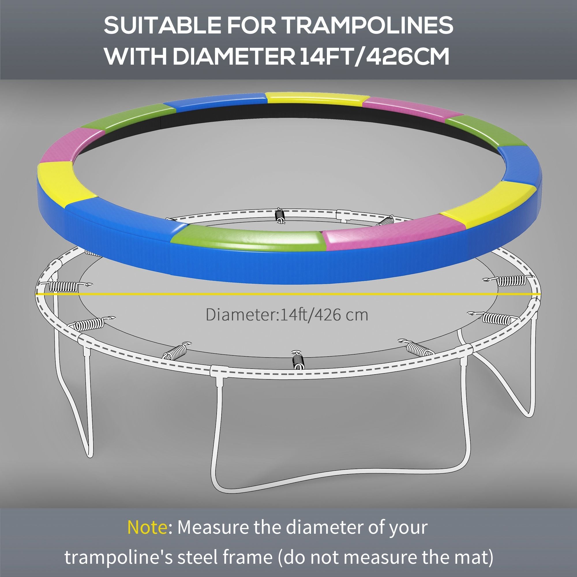 14FT Trampoline Spring Cover, Safety Trampoline Pad Replacement, Waterproof and Tear Resistant, All Weather Trampoline Accessories, Multi Color