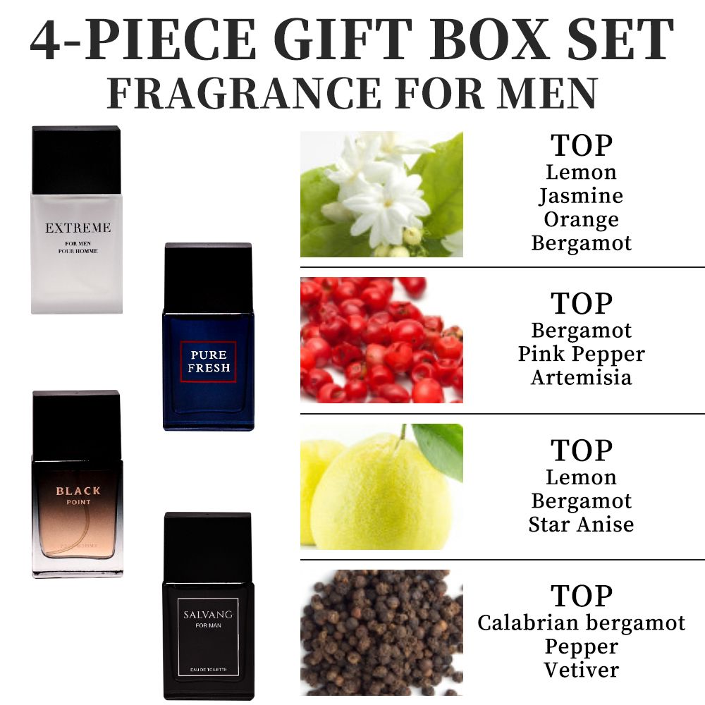 4-Piece Set, Men's Eau De Toilette Spray Gift Box, Long Lasting Fragrance, 4 Different Flavor, Perfect For Holiday Gifts, Dating, Daily Life, Parties, 1.02 Fl Oz/bottle