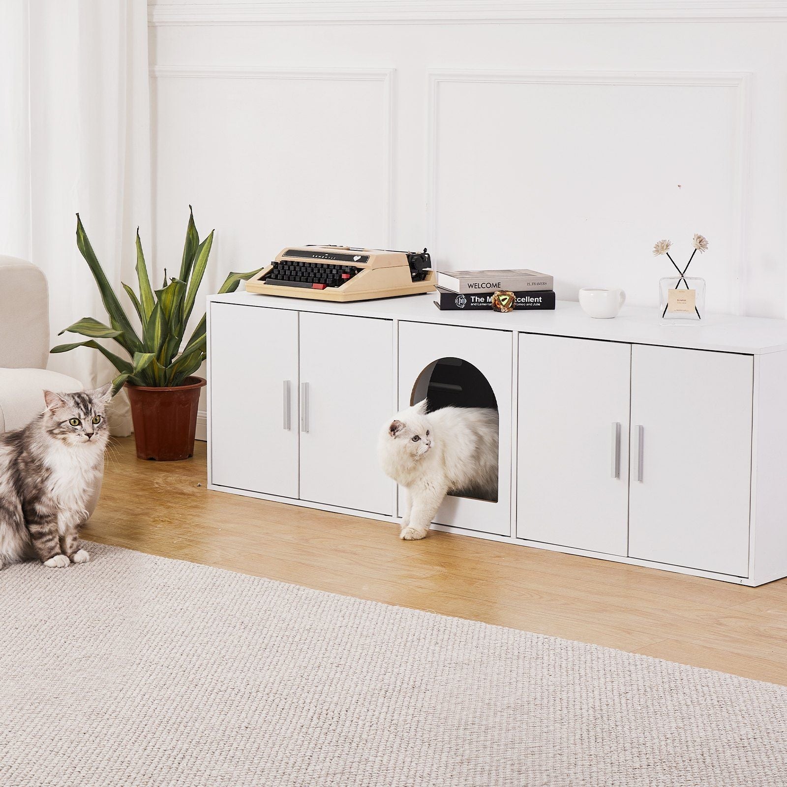 Cat Litter Box Enclosure Wooden Litter Box Furniture Hidden 57.9
